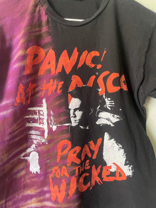 Panic! At the Disco Pray for the Wicked Handmade Tie Dye Short Sleeve T-Shirt | One-Of-a-Kind Upcycled Black and Pink Top | Men's Medium