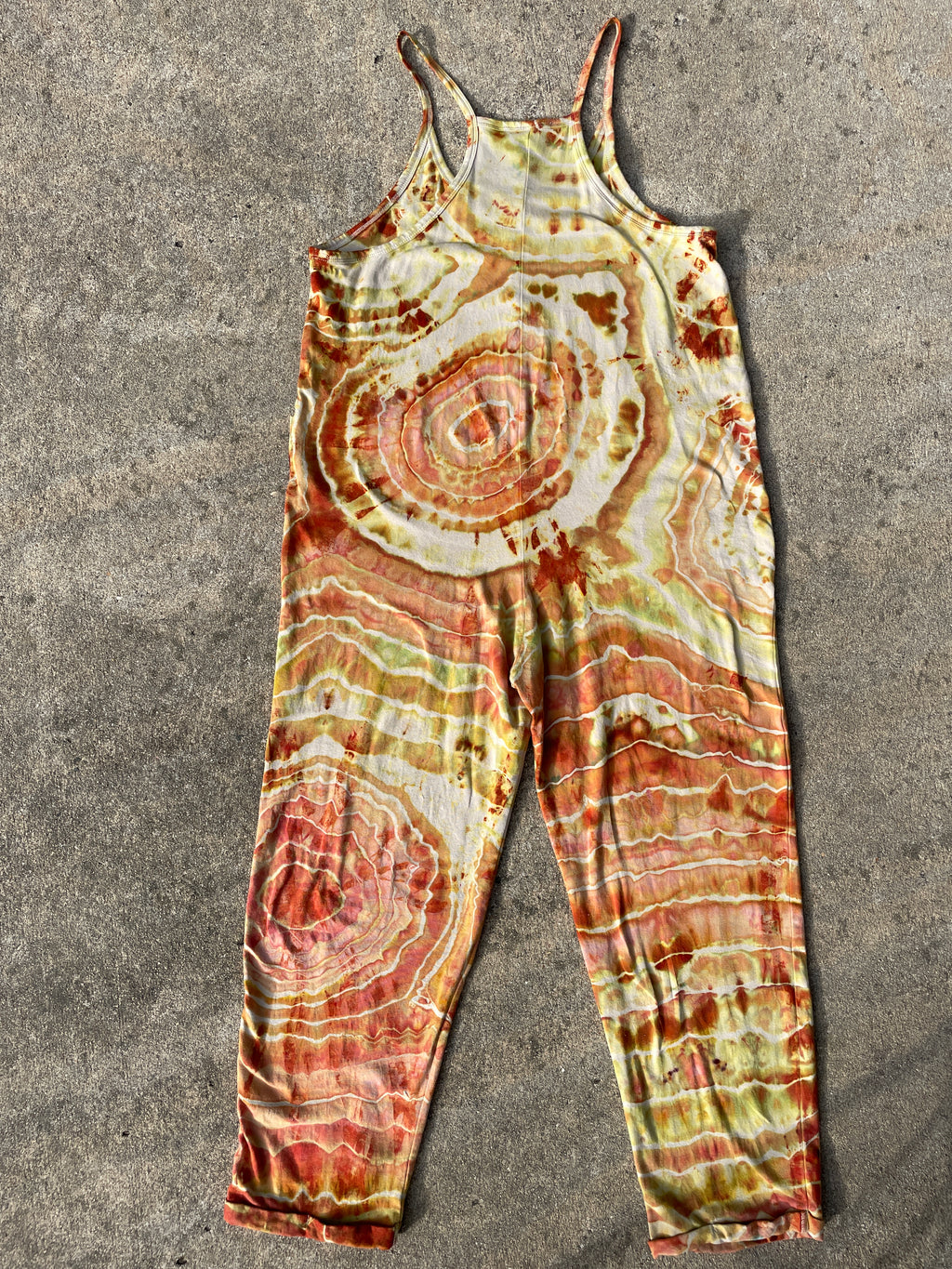 Desert Sun Tie Dye Jumpsuit | Women's Size Small/Medium | Red, Orange, Yellow Geode Jumper