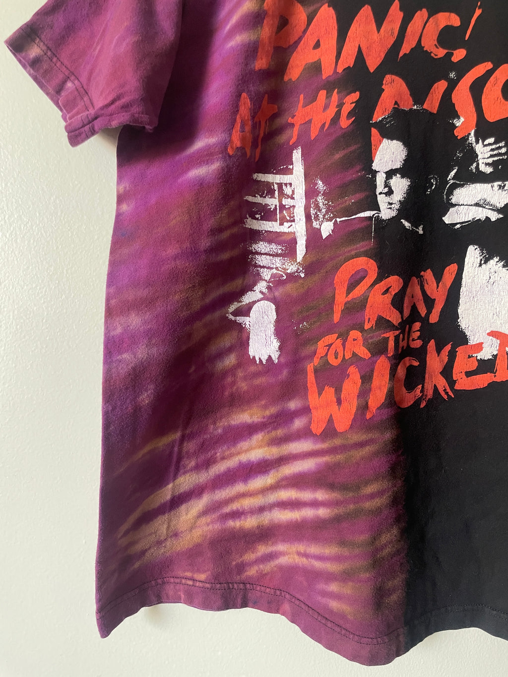 Panic! At the Disco Pray for the Wicked Handmade Tie Dye Short Sleeve T-Shirt | One-Of-a-Kind Upcycled Black and Pink Top | Men's Medium