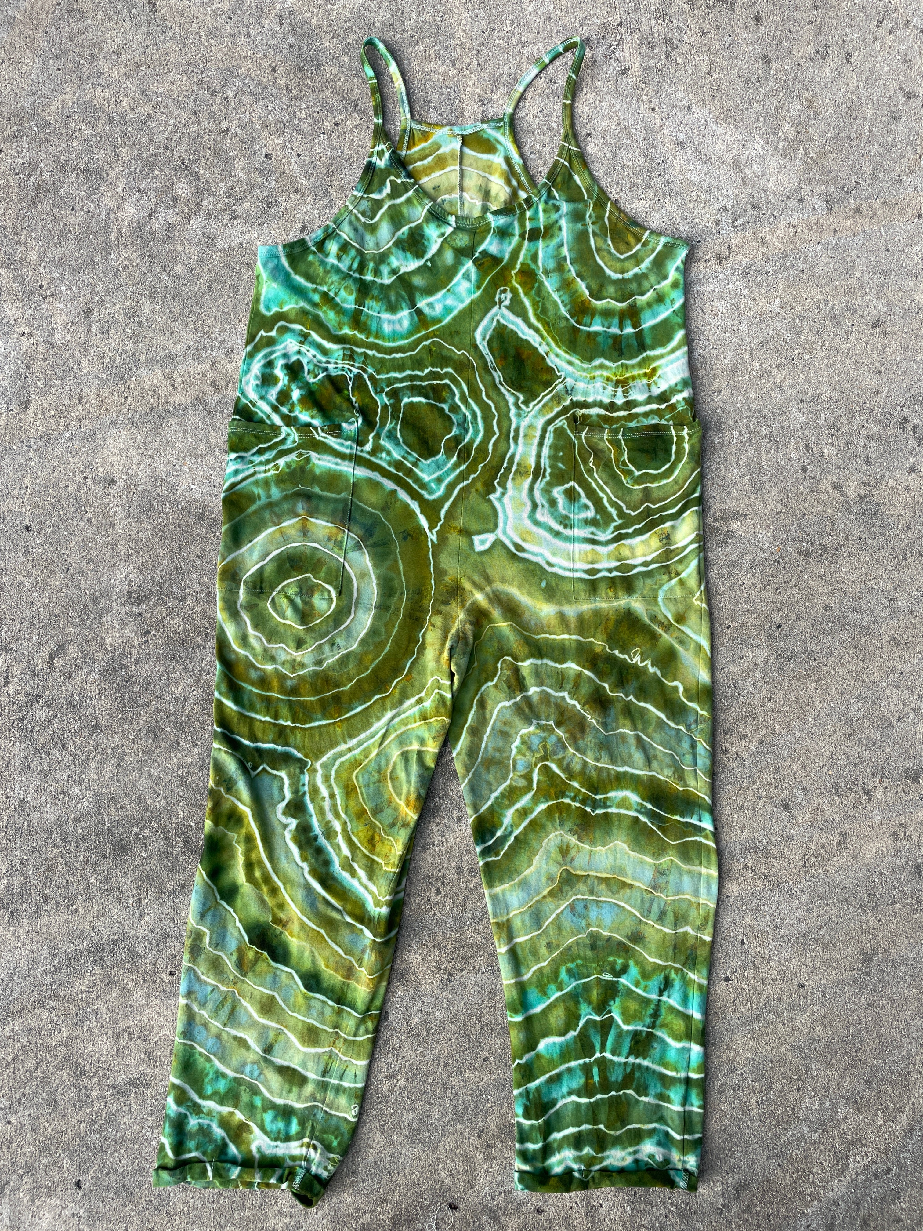 Groovy Green Tie Dye Jumpsuit | Women's Size Small/Medium | Green and Blue Geode Jumper