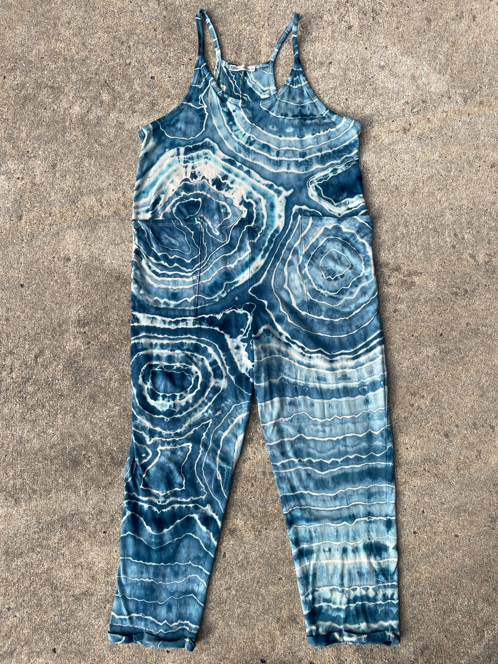Blue Waves Tie Dye Jumpsuit | Women's Size Small/Medium | Blue and White Geode Jumper