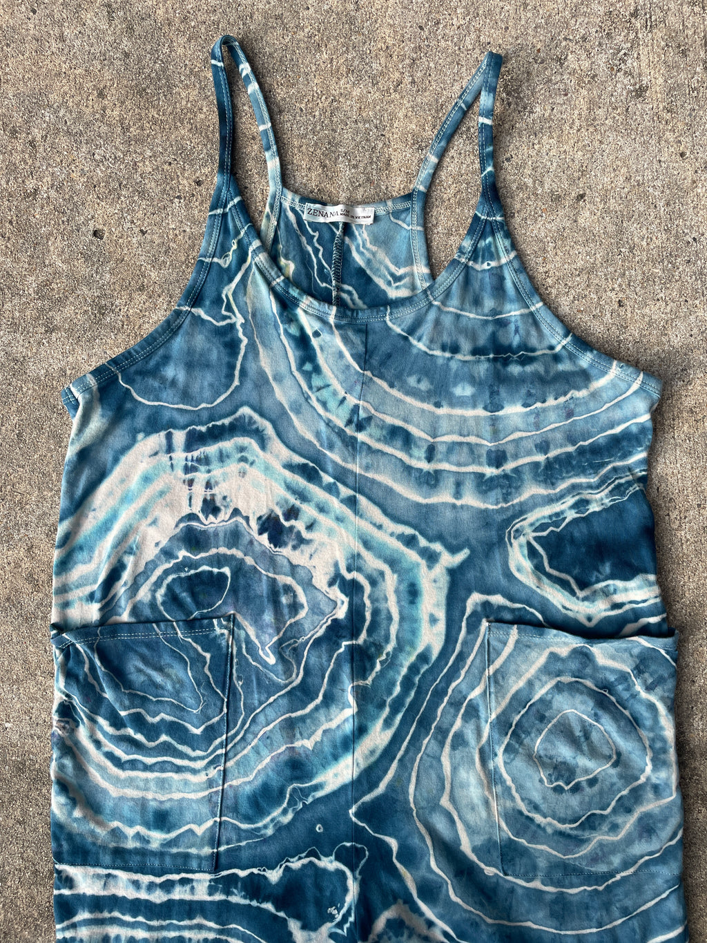 Blue Waves Tie Dye Jumpsuit | Women's Size Small/Medium | Blue and White Geode Jumper