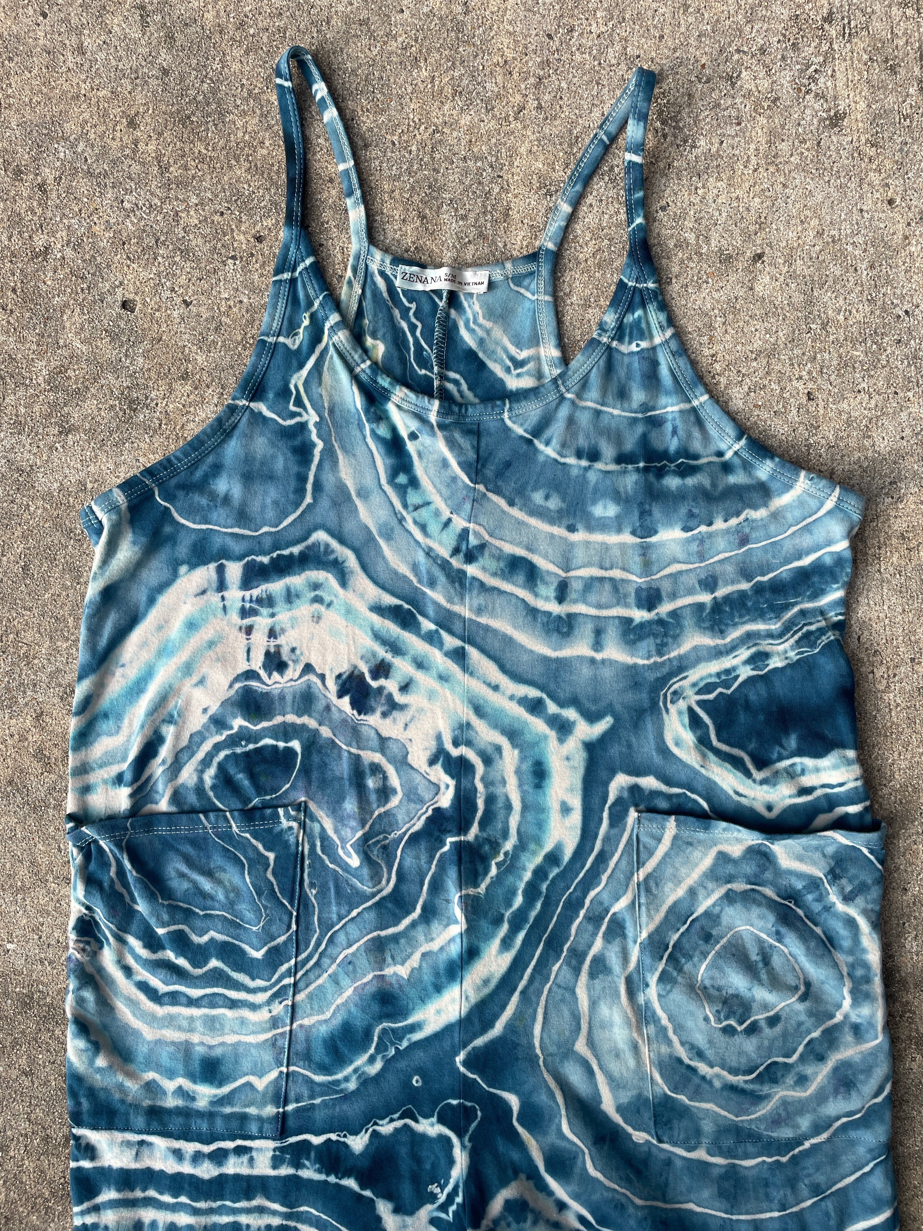 Blue Waves Tie Dye Jumpsuit | Women's Size Small/Medium | Blue and White Geode Jumper