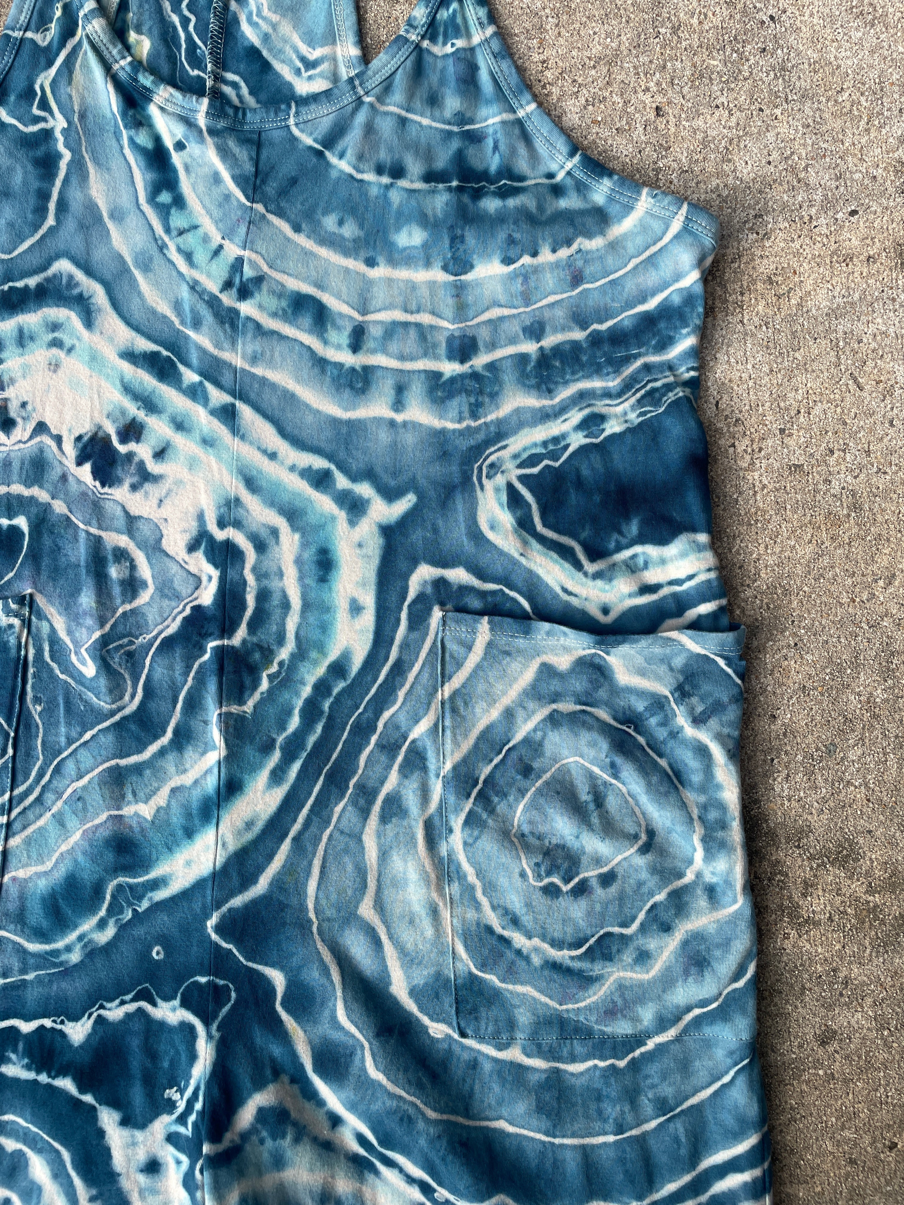 Blue Waves Tie Dye Jumpsuit | Women's Size Small/Medium | Blue and White Geode Jumper