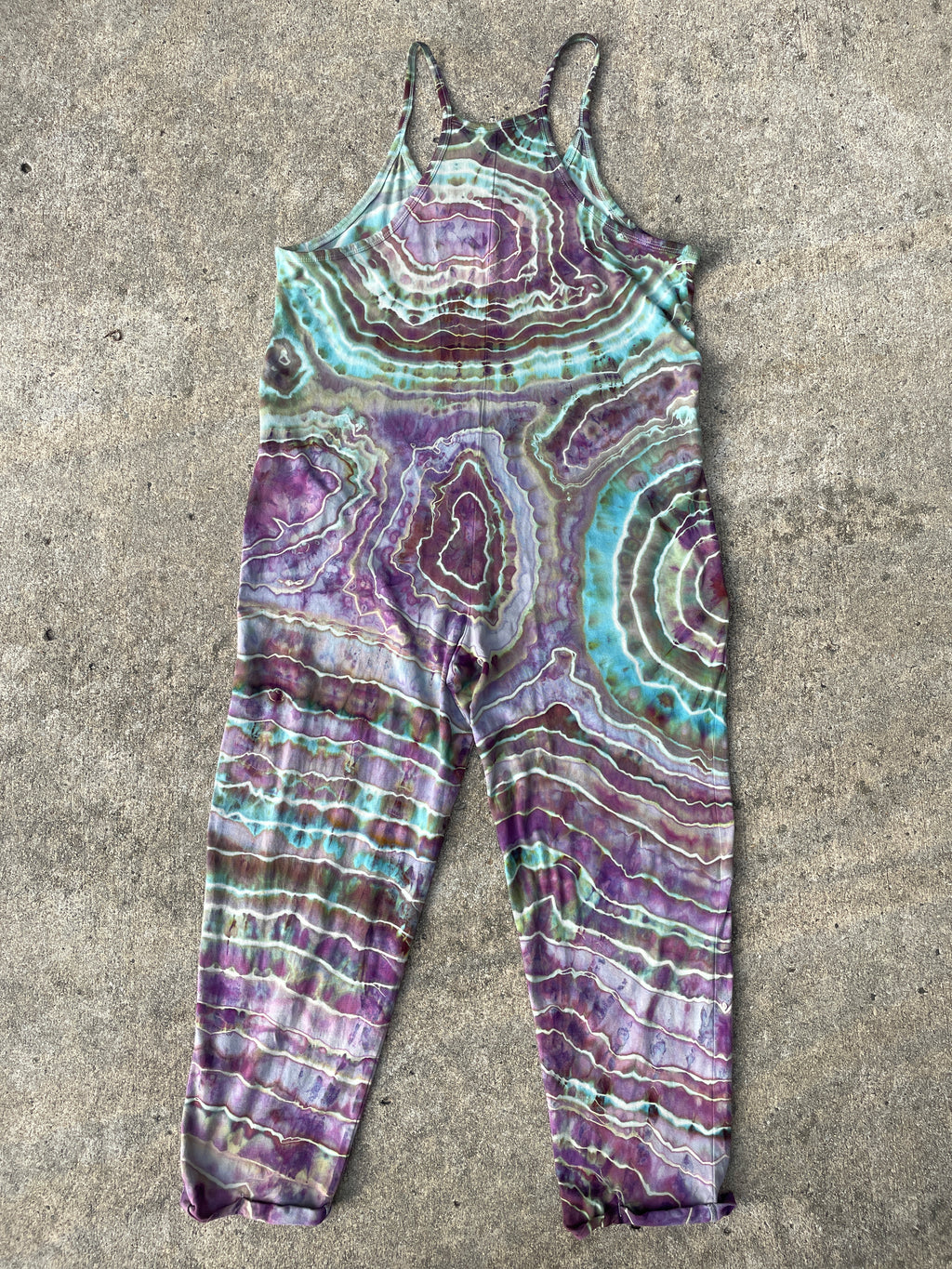 Mood Ring Tie Dye Jumpsuit | Women's Size Small/Medium | Purple and Blue Geode Jumper