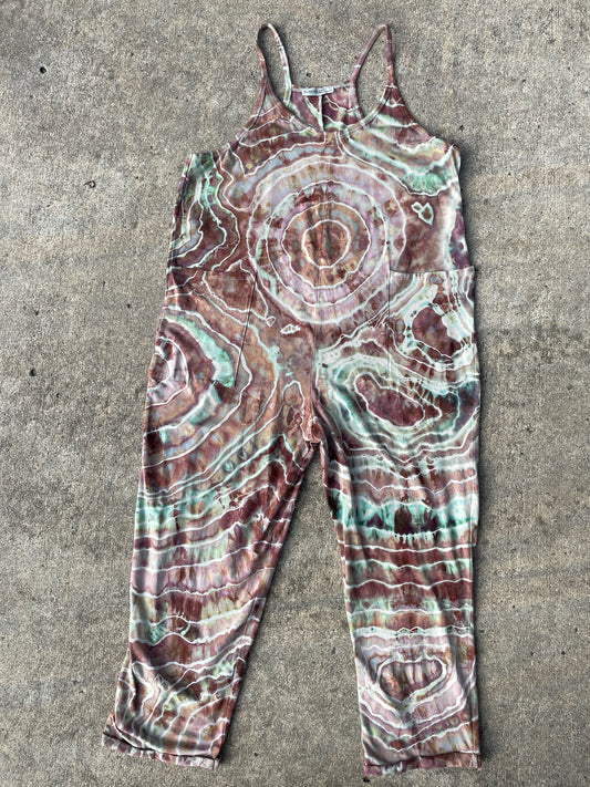 Mellow Mushroom Tie Dye Jumpsuit | Women's Size Small/Medium | Pink and Blue Geode Jumper