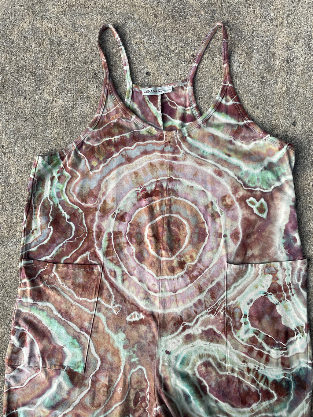 Mellow Mushroom Tie Dye Jumpsuit | Women's Size Small/Medium | Pink and Blue Geode Jumper