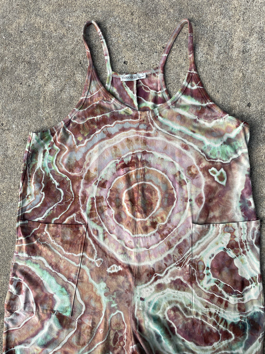 Mellow Mushroom Tie Dye Jumpsuit | Women's Size Small/Medium | Pink and Blue Geode Jumper