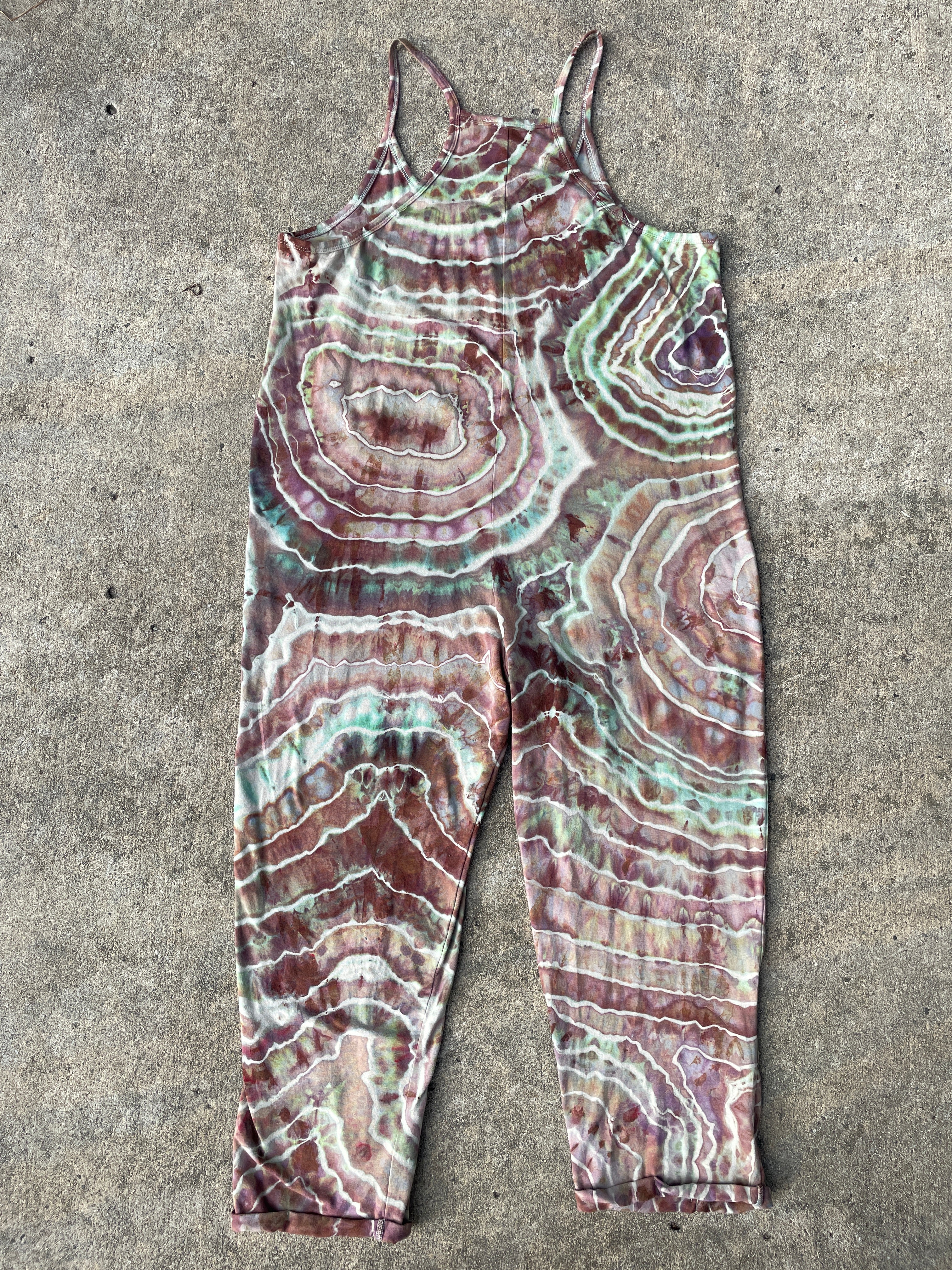 Mellow Mushroom Tie Dye Jumpsuit | Women's Size Small/Medium | Pink and Blue Geode Jumper