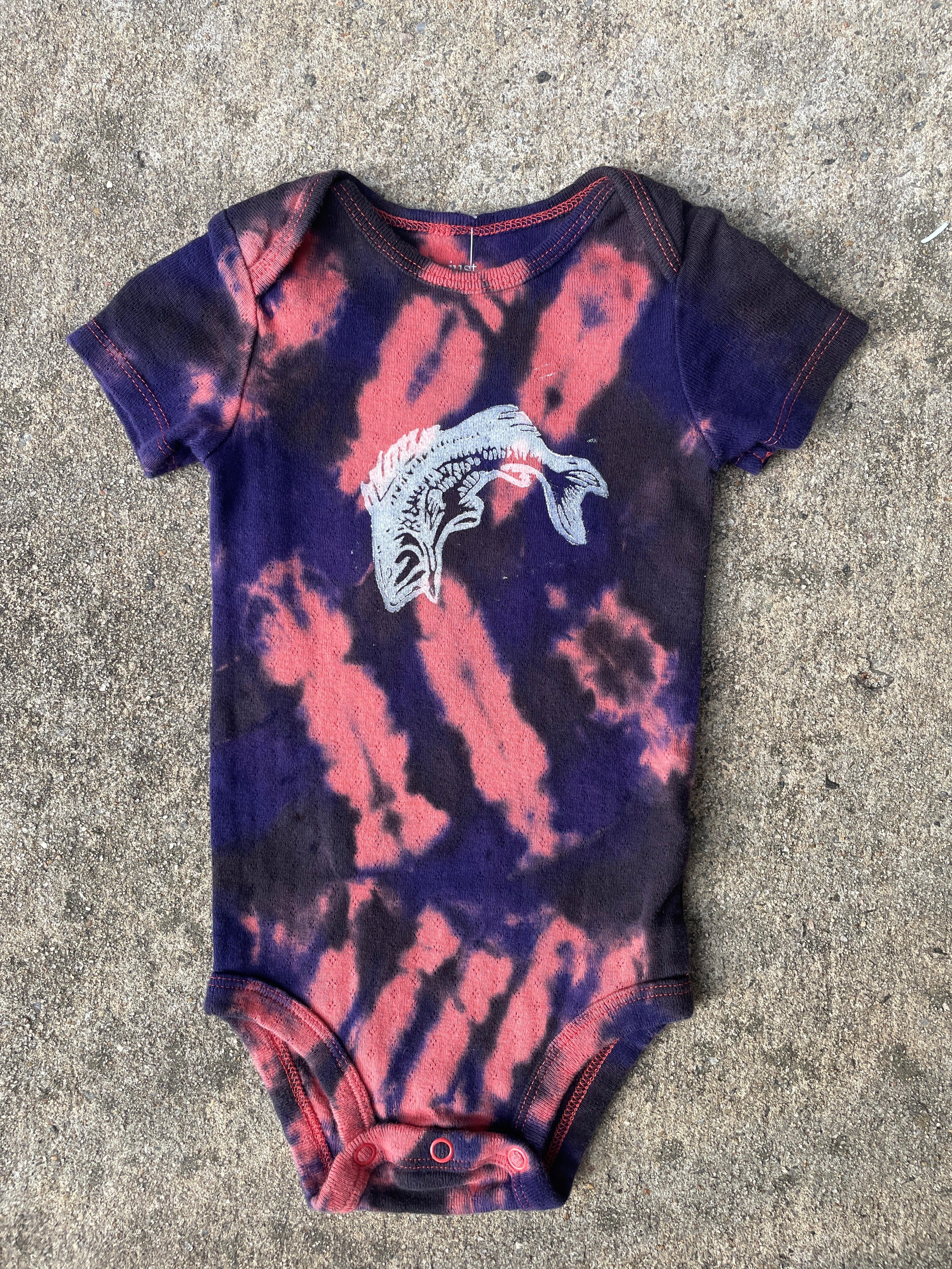 Largemouth Bass Pink & Black Tie Dye Baby Onesie | Size 12 MO