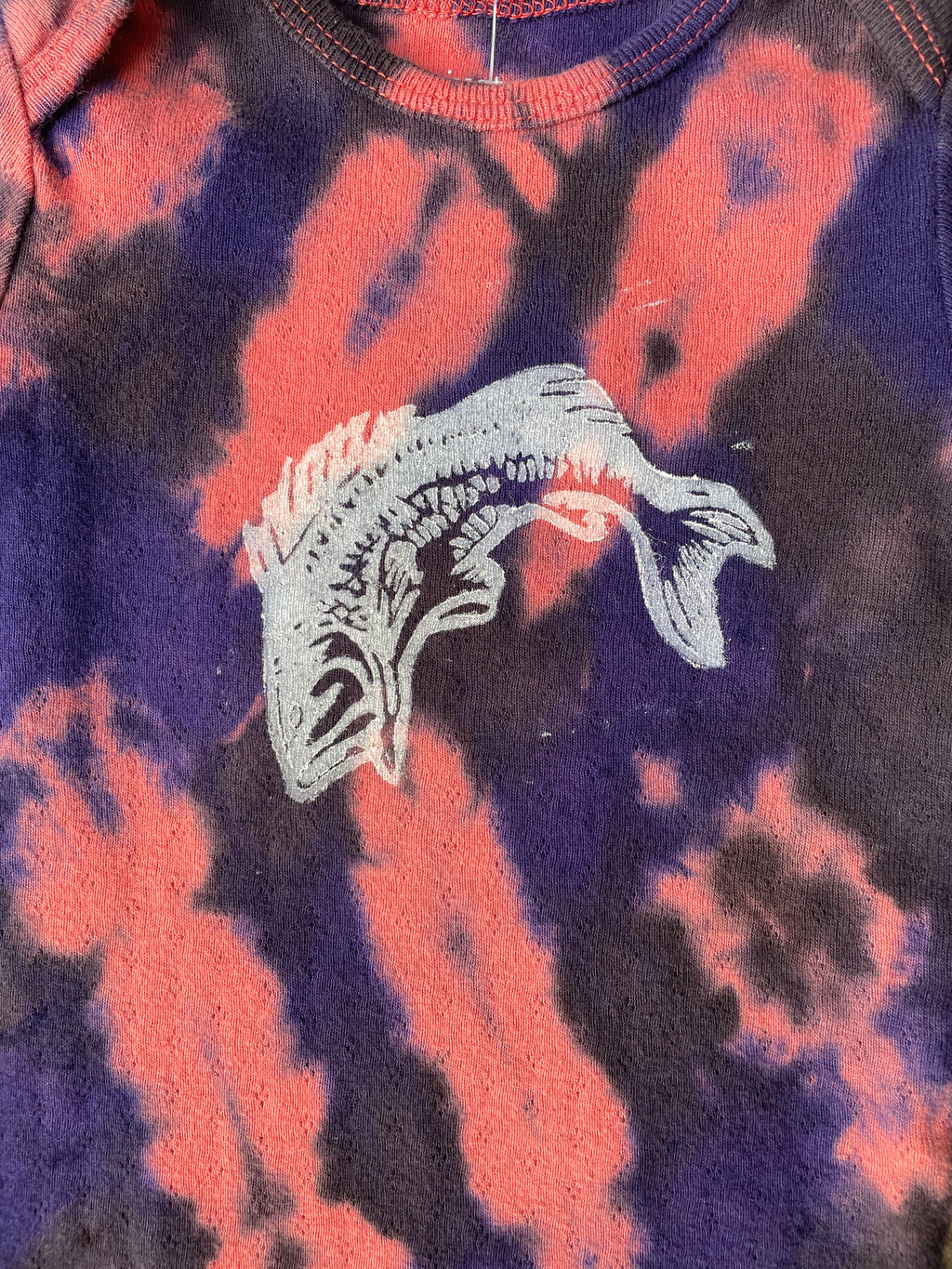 Largemouth Bass Pink & Black Tie Dye Baby Onesie | Size 12 MO