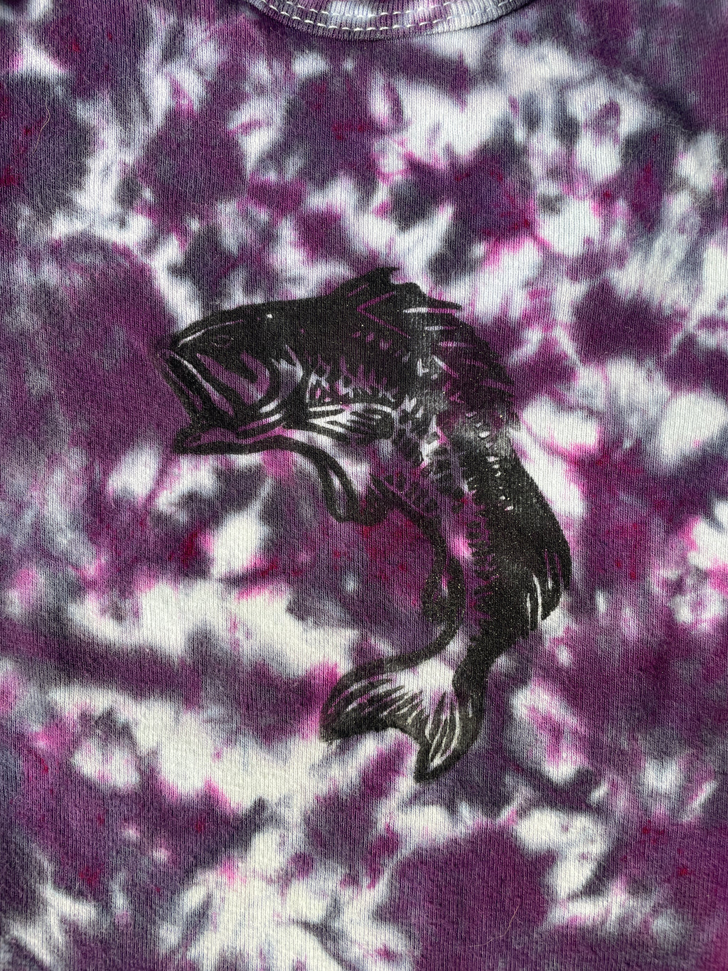Largemouth Bass Purple & Gray Tie Dye Baby Onesie | Size 6-9 MO