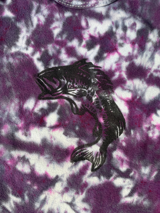 Largemouth Bass Purple & Gray Tie Dye Baby Onesie | Size 6-9 MO
