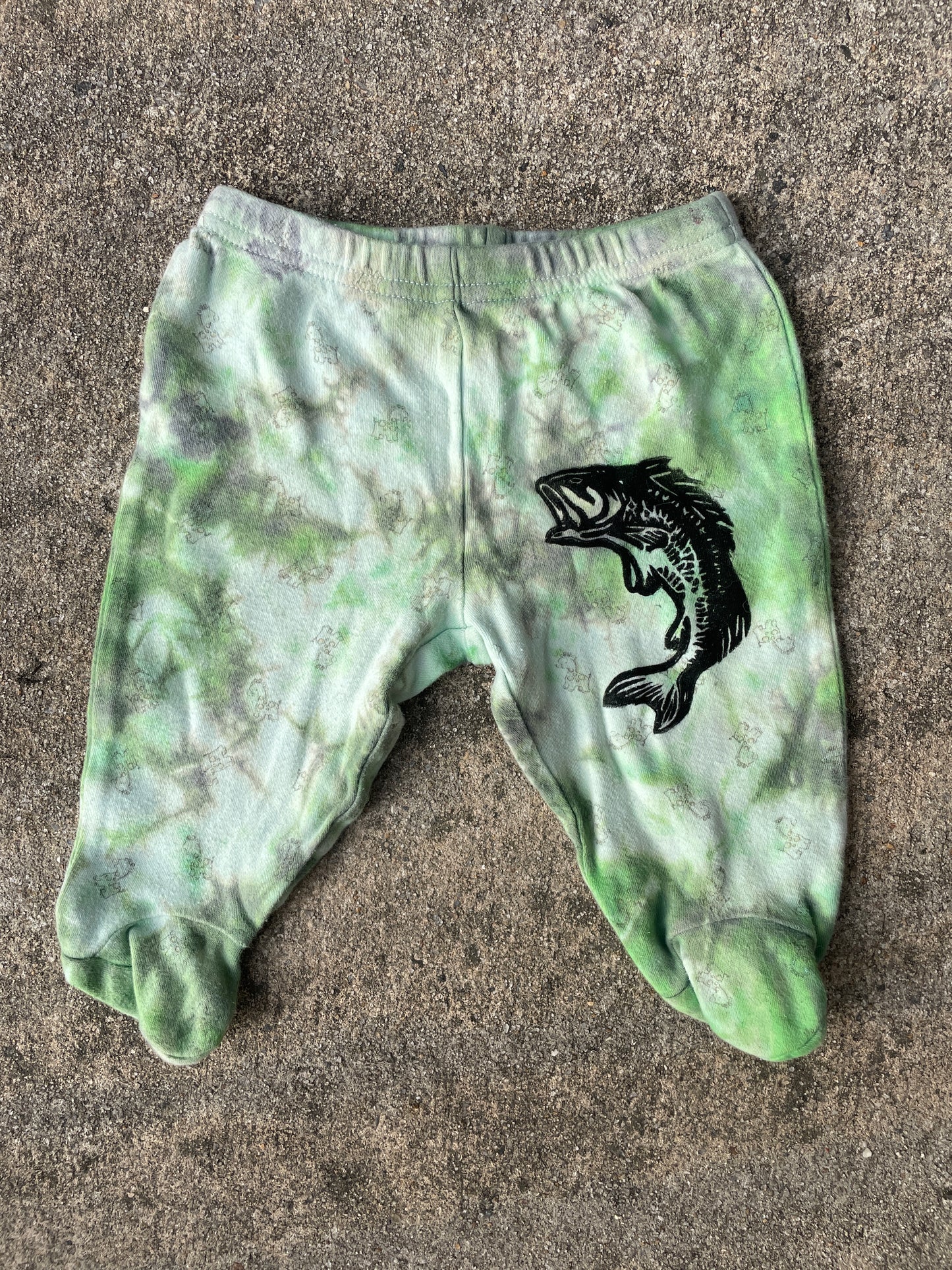 Largemouth Bass Green and White Tie Dye Baby Pants | Size 0-3 MO