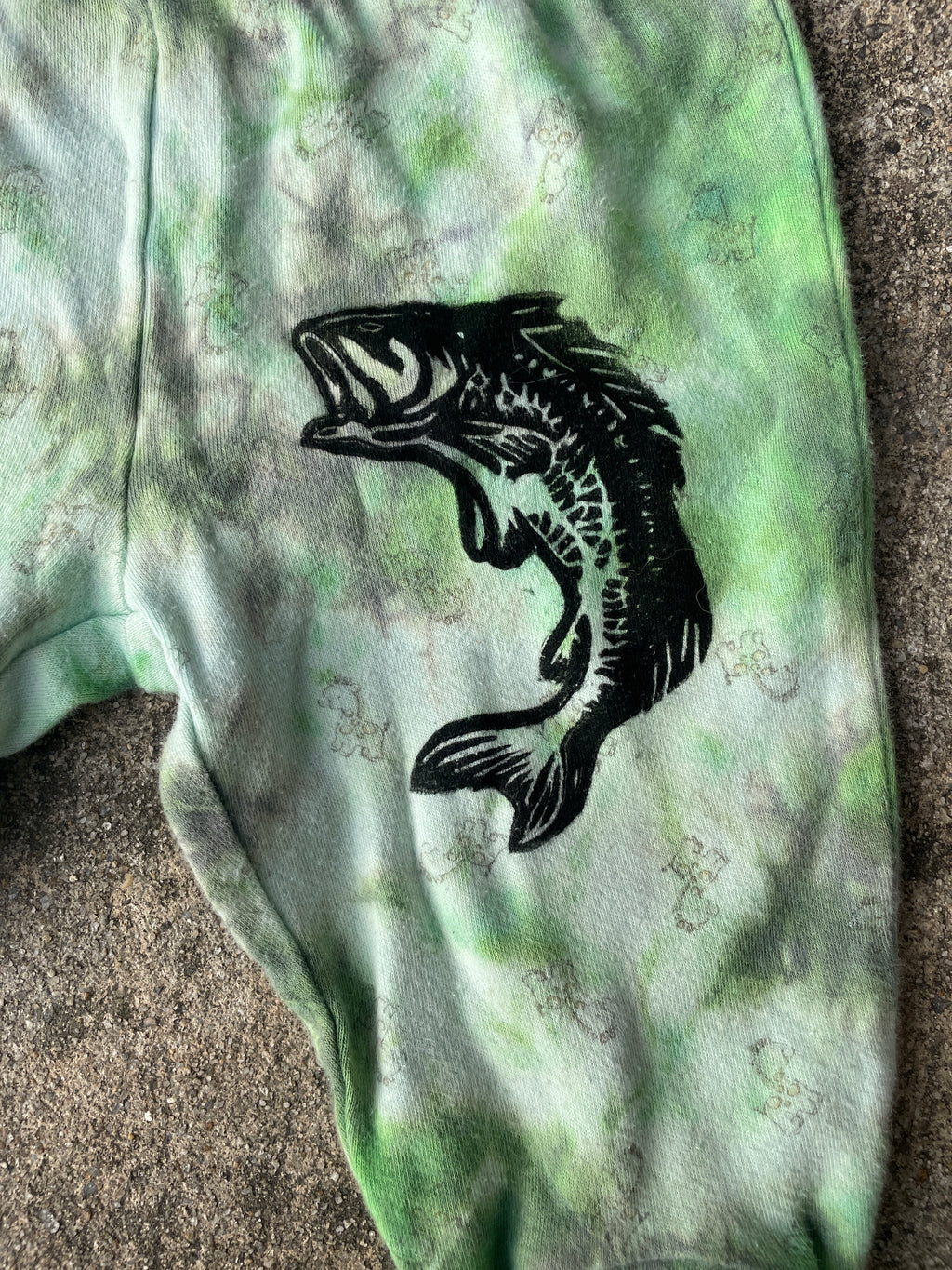 Largemouth Bass Green and White Tie Dye Baby Pants | Size 0-3 MO