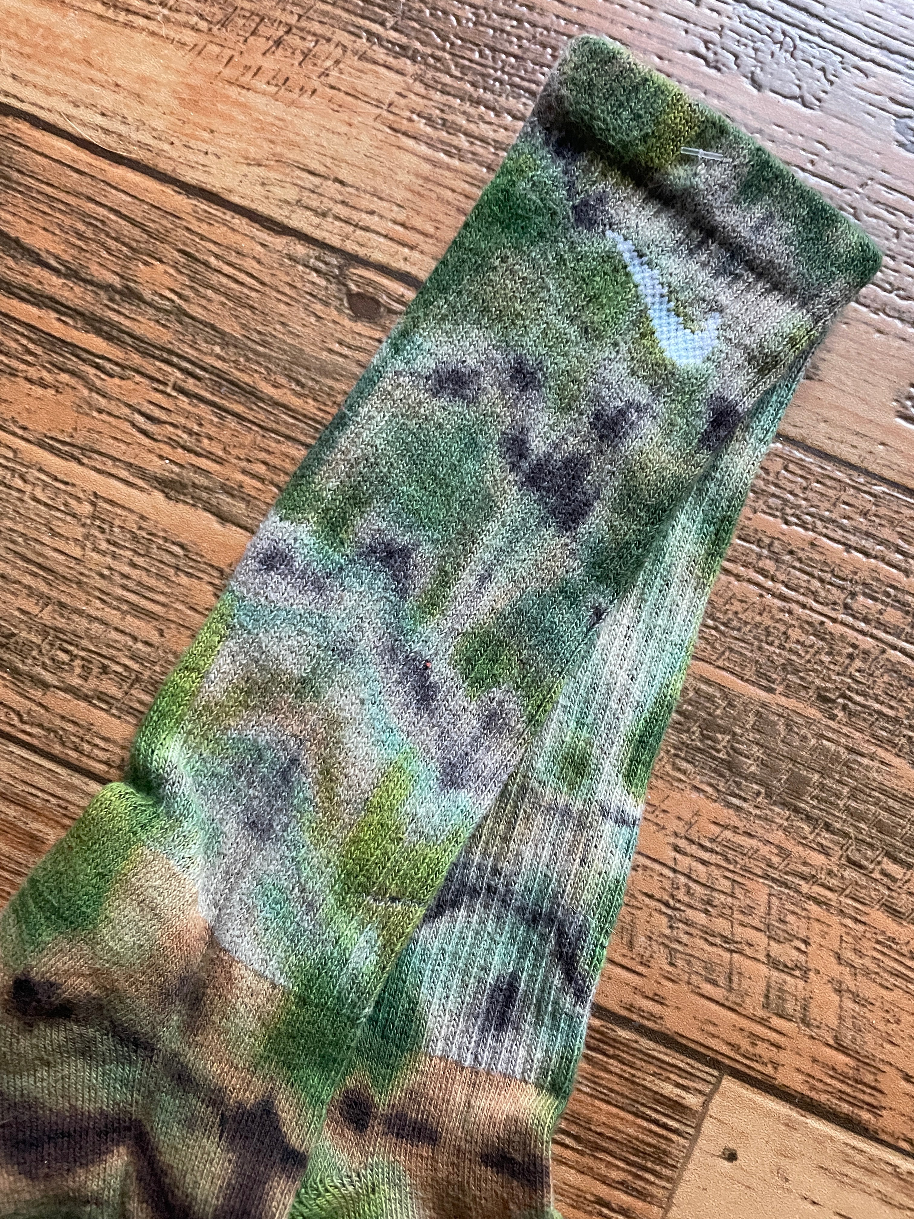 Green and Black Acid Dye Socks | One-of-a-Kind Nike Dri-FIT Everyday Plus Training Socks | Size Large (Men's 9-12/Women's 10-13)