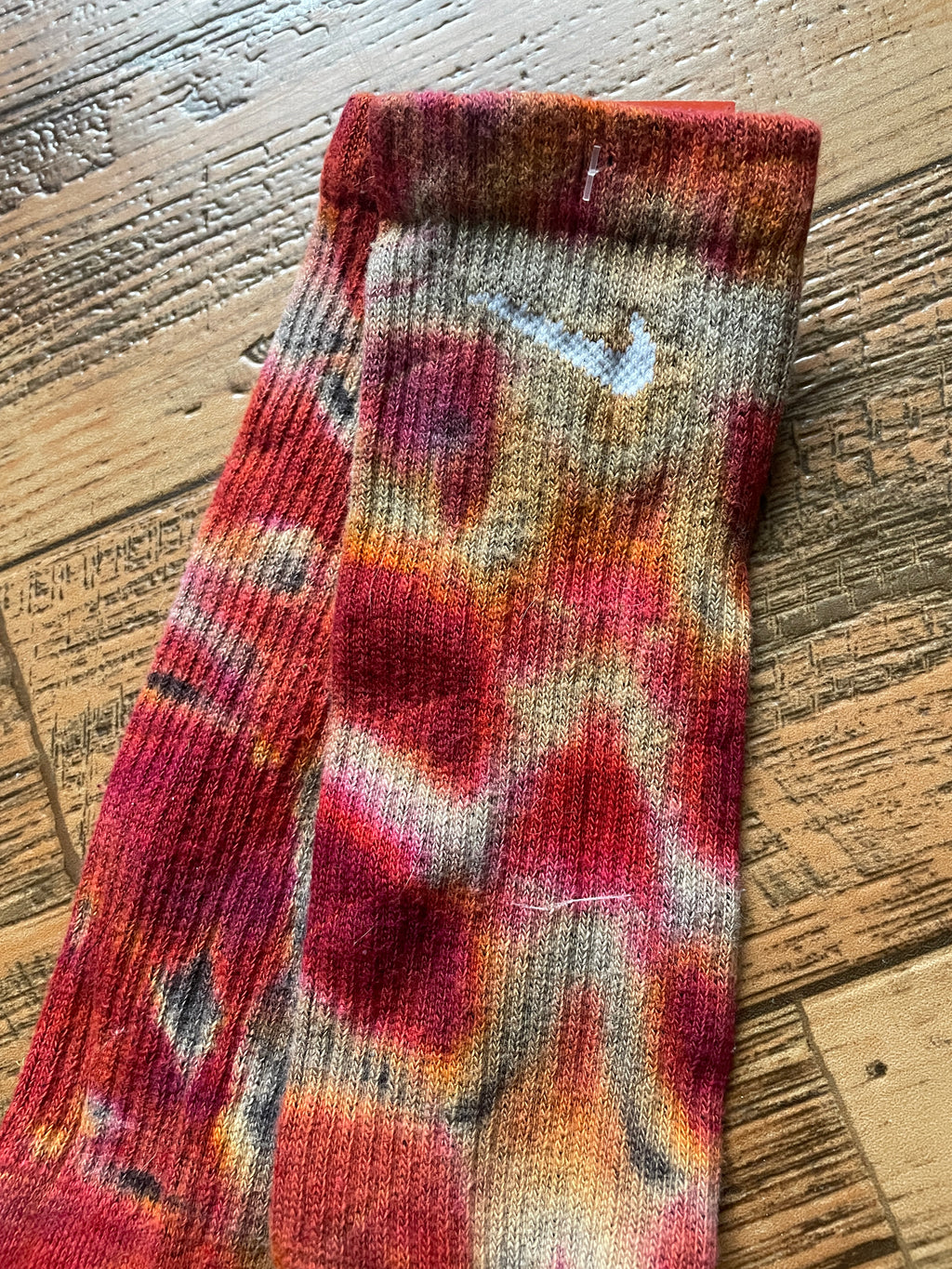 Red and Black Acid Dye Socks | One-of-a-Kind Nike Dri-FIT Everyday Plus Training Socks | Size Large (Men's 9-12/Women's 10-13)