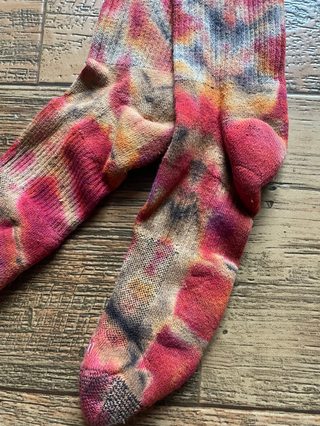 Red and Black Acid Dye Socks | One-of-a-Kind Nike Dri-FIT Everyday Plus Training Socks | Size Large (Men's 9-12/Women's 10-13)