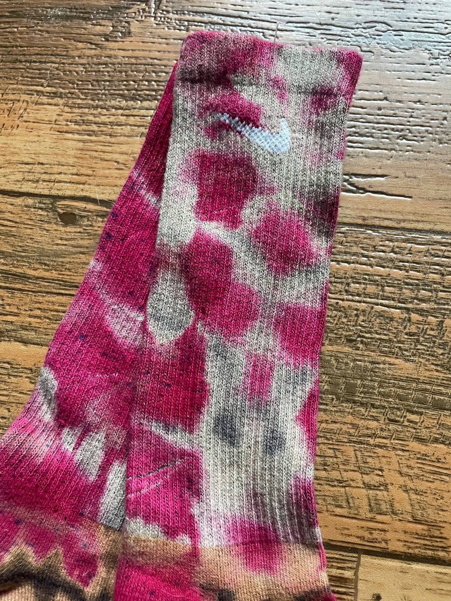 Pink and Black Acid Dye Socks | One-of-a-Kind Nike Dri-FIT Everyday Plus Training Socks | Size Large (Men's 9-12/Women's 10-13)