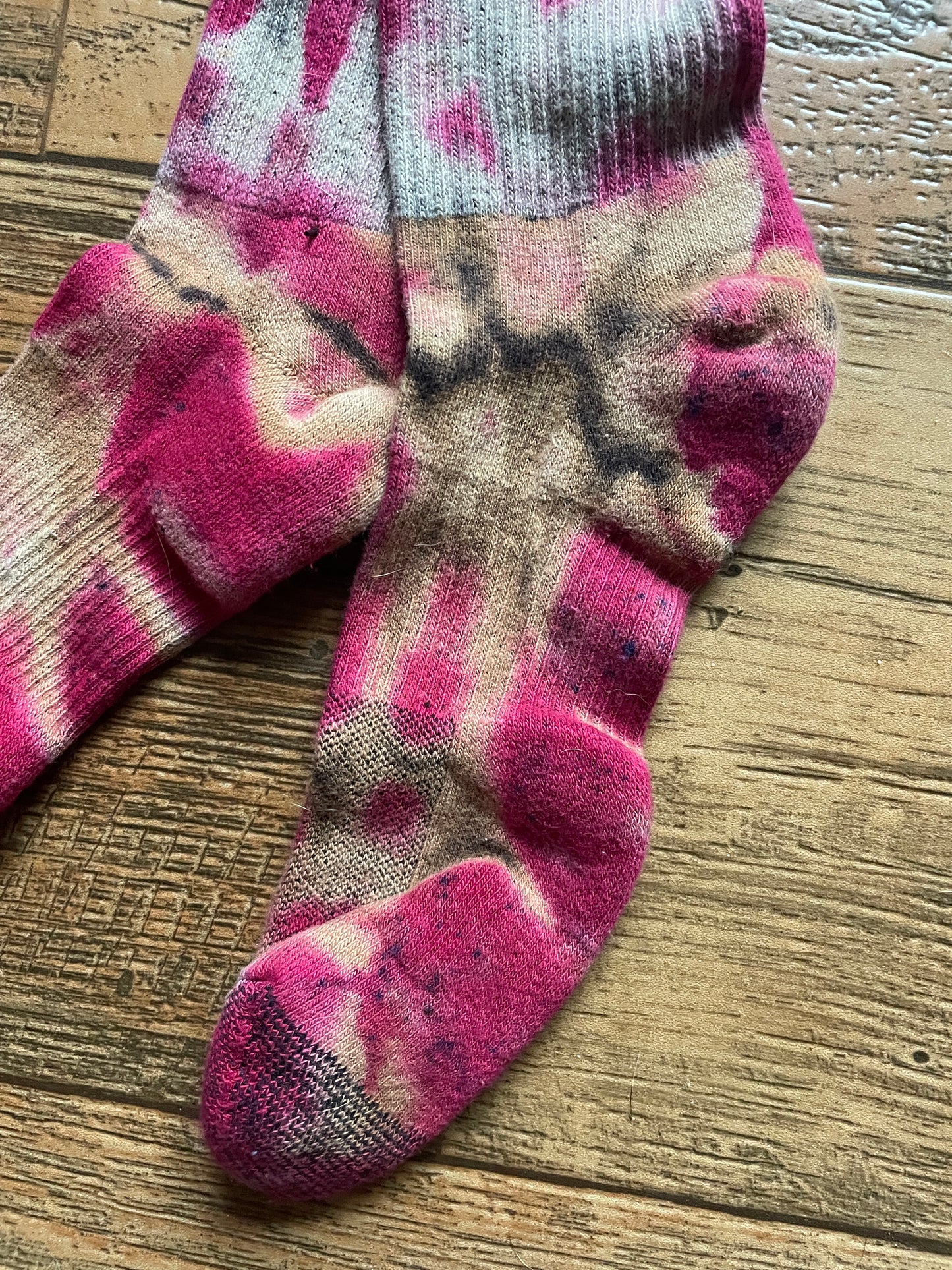 Pink and Black Acid Dye Socks | One-of-a-Kind Nike Dri-FIT Everyday Plus Training Socks | Size Large (Men's 9-12/Women's 10-13)