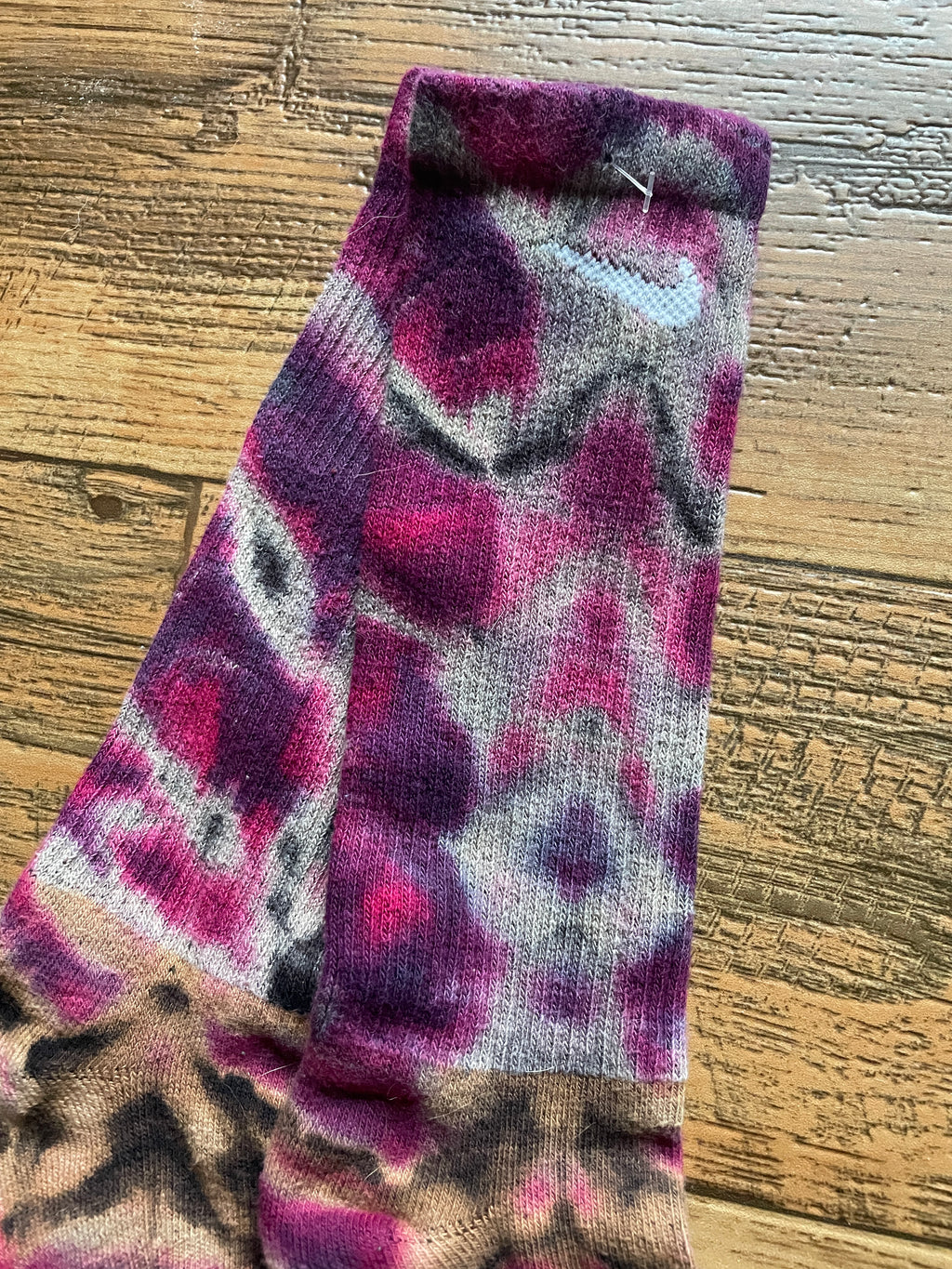 Purple and Black Acid Dye Socks | One-of-a-Kind Nike Dri-FIT Everyday Plus Training Socks | Size Large (Men's 9-12/Women's 10-13)