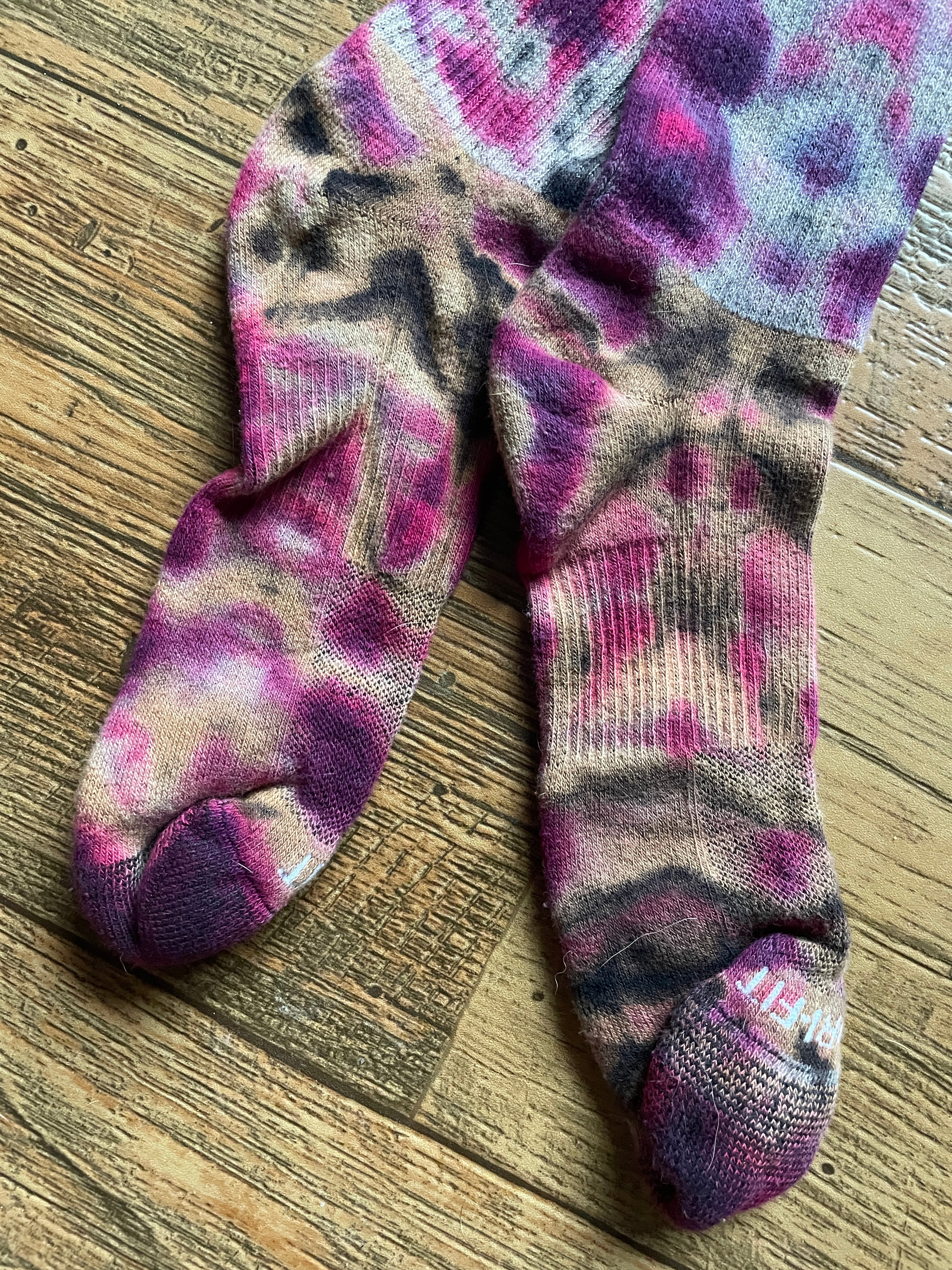 Purple and Black Acid Dye Socks | One-of-a-Kind Nike Dri-FIT Everyday Plus Training Socks | Size Large (Men's 9-12/Women's 10-13)