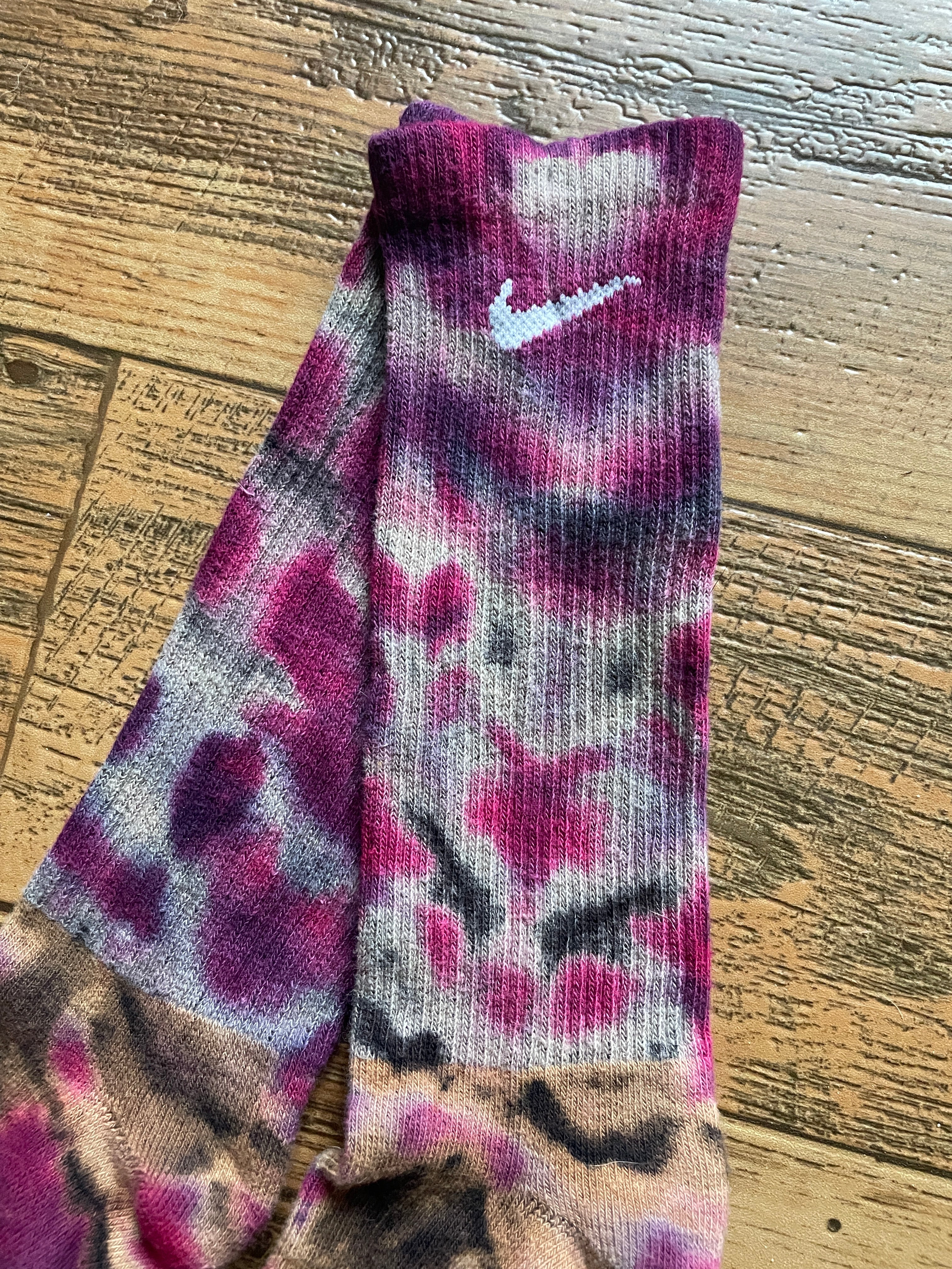 Purple and Black Acid Dye Socks | One-of-a-Kind Nike Dri-FIT Everyday Plus Training Socks | Size Large (Men's 9-12/Women's 10-13)