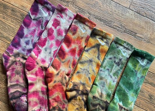 Purple and Black Acid Dye Socks | One-of-a-Kind Nike Dri-FIT Everyday Plus Training Socks | Size Large (Men's 9-12/Women's 10-13)