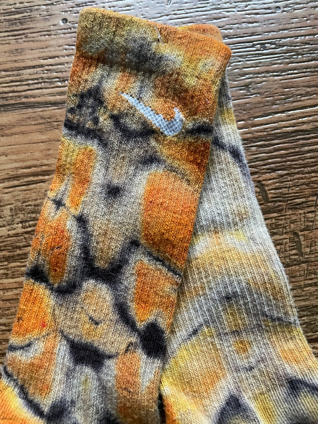 Orange and Black Acid Dye Socks | One-of-a-Kind Nike Dri-FIT Everyday Plus Training Socks | Size Medium (Men's 6-8/Women's 6-10)