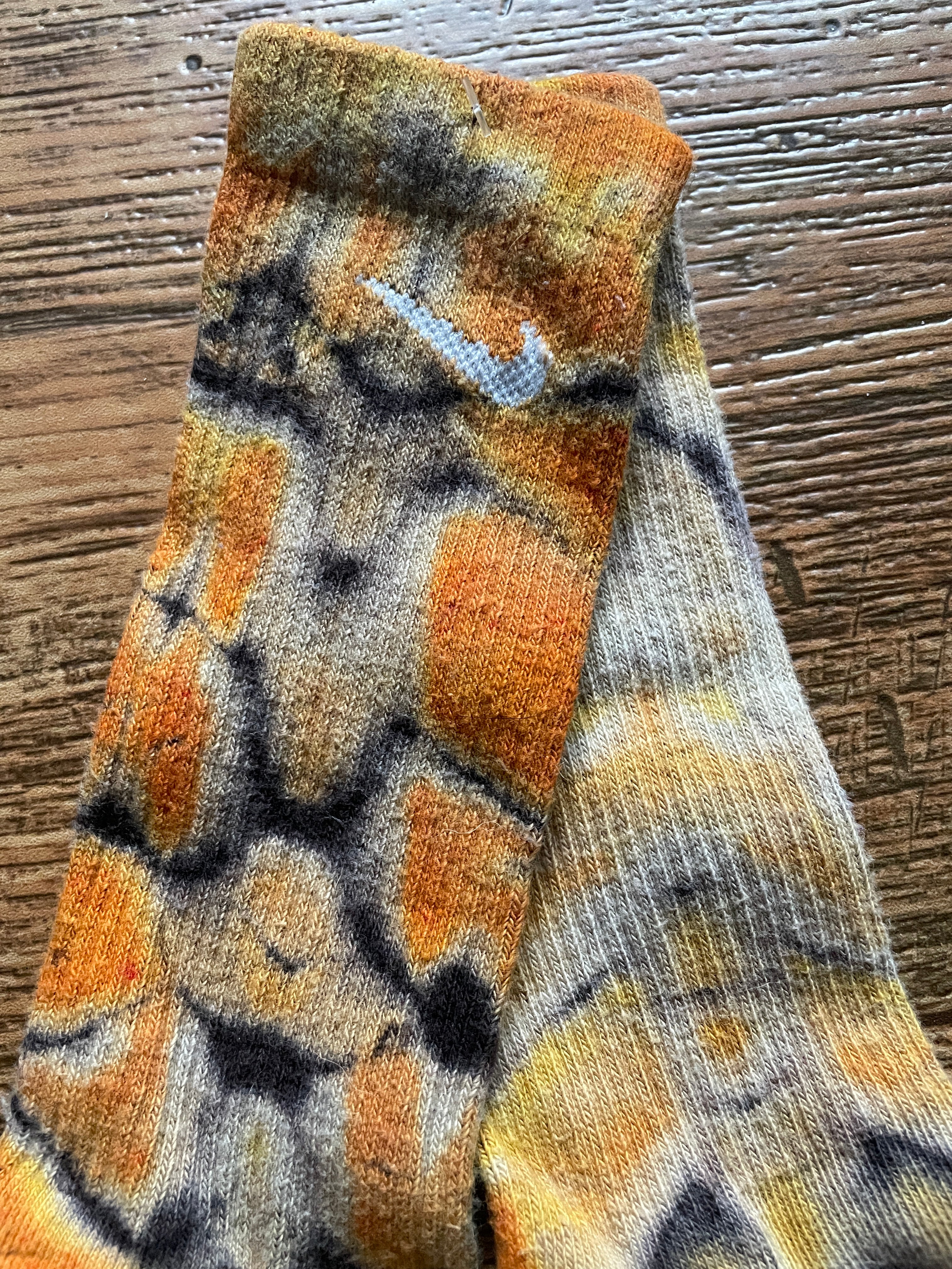 Orange and Black Acid Dye Socks | One-of-a-Kind Nike Dri-FIT Everyday Plus Training Socks | Size Medium (Men's 6-8/Women's 6-10)