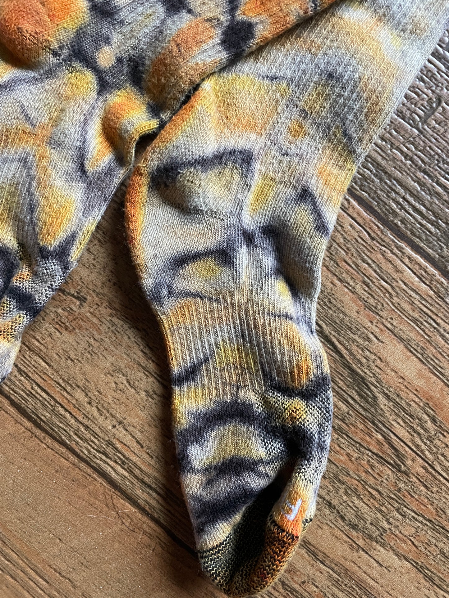 Orange and Black Acid Dye Socks | One-of-a-Kind Nike Dri-FIT Everyday Plus Training Socks | Size Medium (Men's 6-8/Women's 6-10)