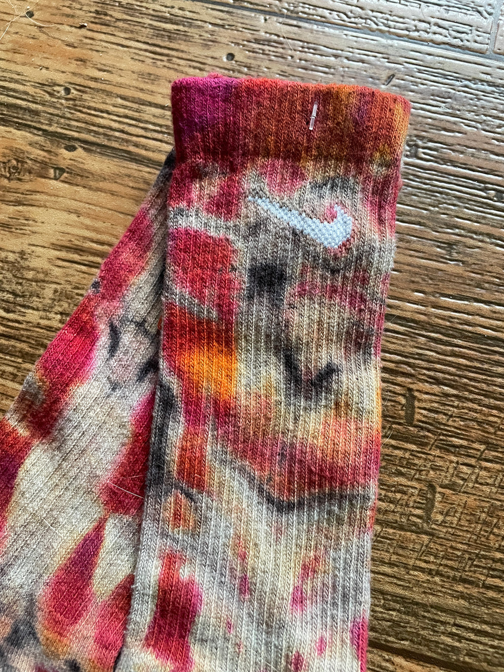 Red and Black Acid Dye Socks | One-of-a-Kind Nike Dri-FIT Everyday Plus Training Socks | Size Medium (Men's 6-8/Women's 6-10)