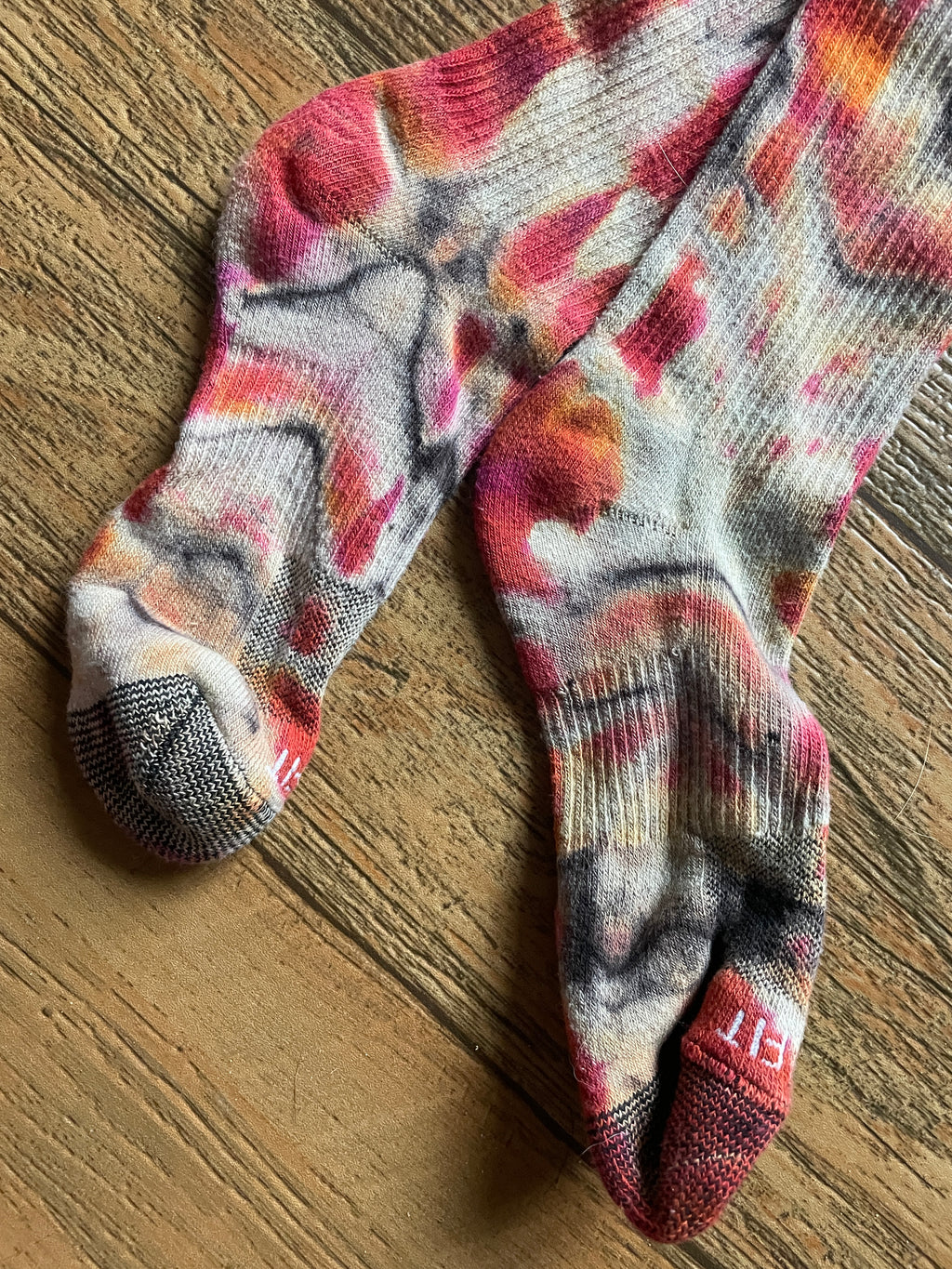 Red and Black Acid Dye Socks | One-of-a-Kind Nike Dri-FIT Everyday Plus Training Socks | Size Medium (Men's 6-8/Women's 6-10)