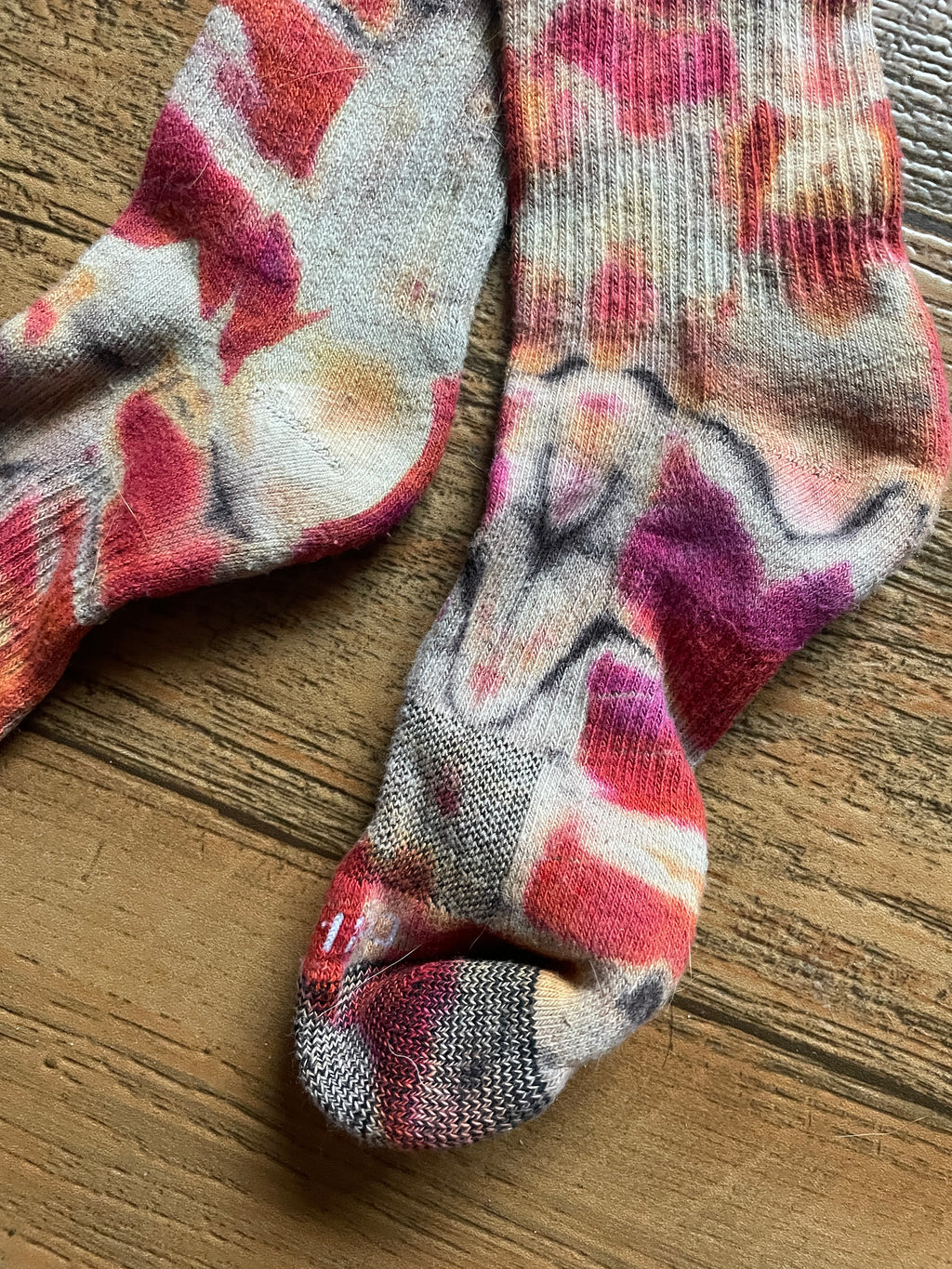 Red and Black Acid Dye Socks | One-of-a-Kind Nike Dri-FIT Everyday Plus Training Socks | Size Medium (Men's 6-8/Women's 6-10)