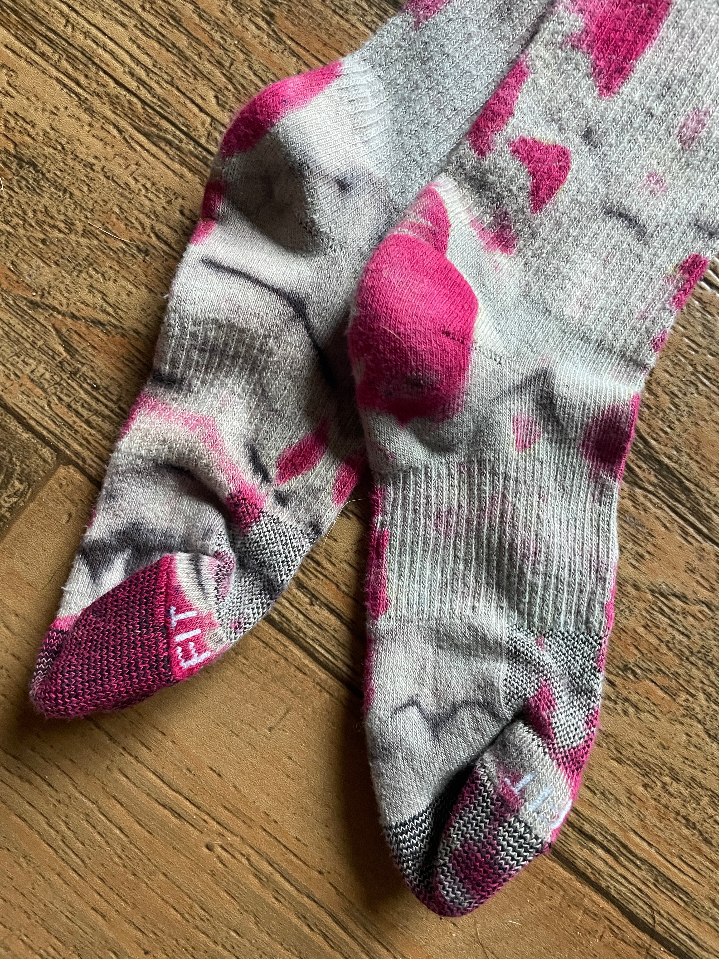 Pink and Black Acid Dye Socks | One-of-a-Kind Nike Dri-FIT Everyday Plus Training Socks | Size Medium (Men's 6-8/Women's 6-10)