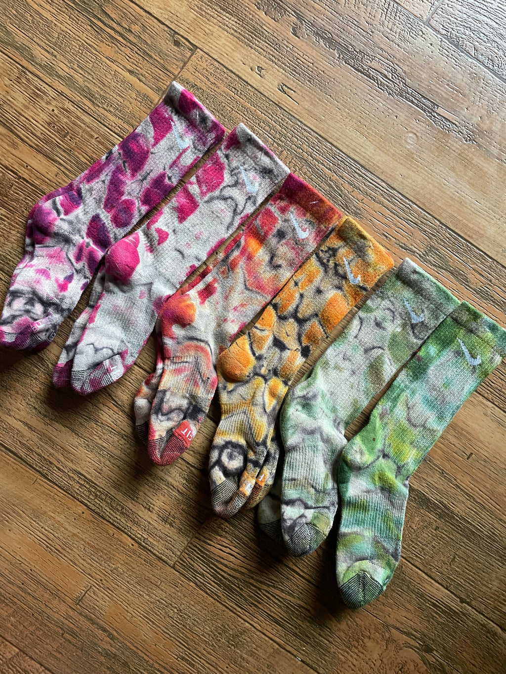 Pink and Black Acid Dye Socks | One-of-a-Kind Nike Dri-FIT Everyday Plus Training Socks | Size Medium (Men's 6-8/Women's 6-10)