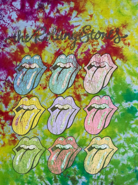 Men's Medium The Rolling Stones Neon Rainbow Hot Lips Tie Dye Short Sleeve T-Shirt