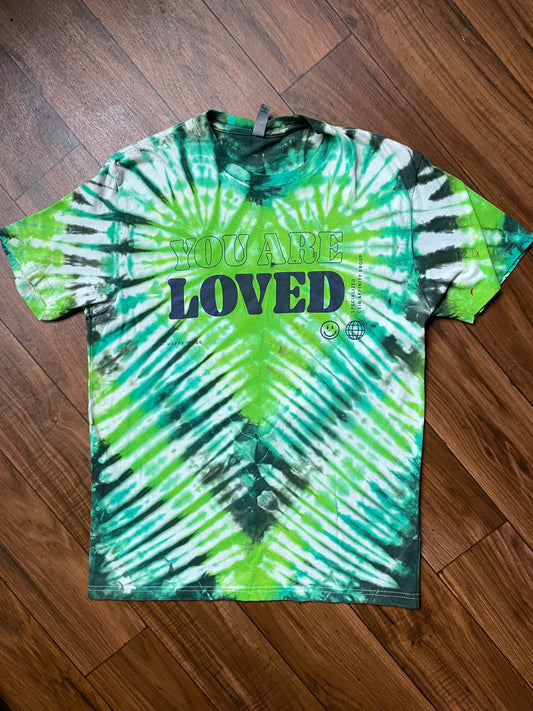 Men's Medium You Are Loved Heart-Shaped Tie Dye Short Sleeve T-Shirt