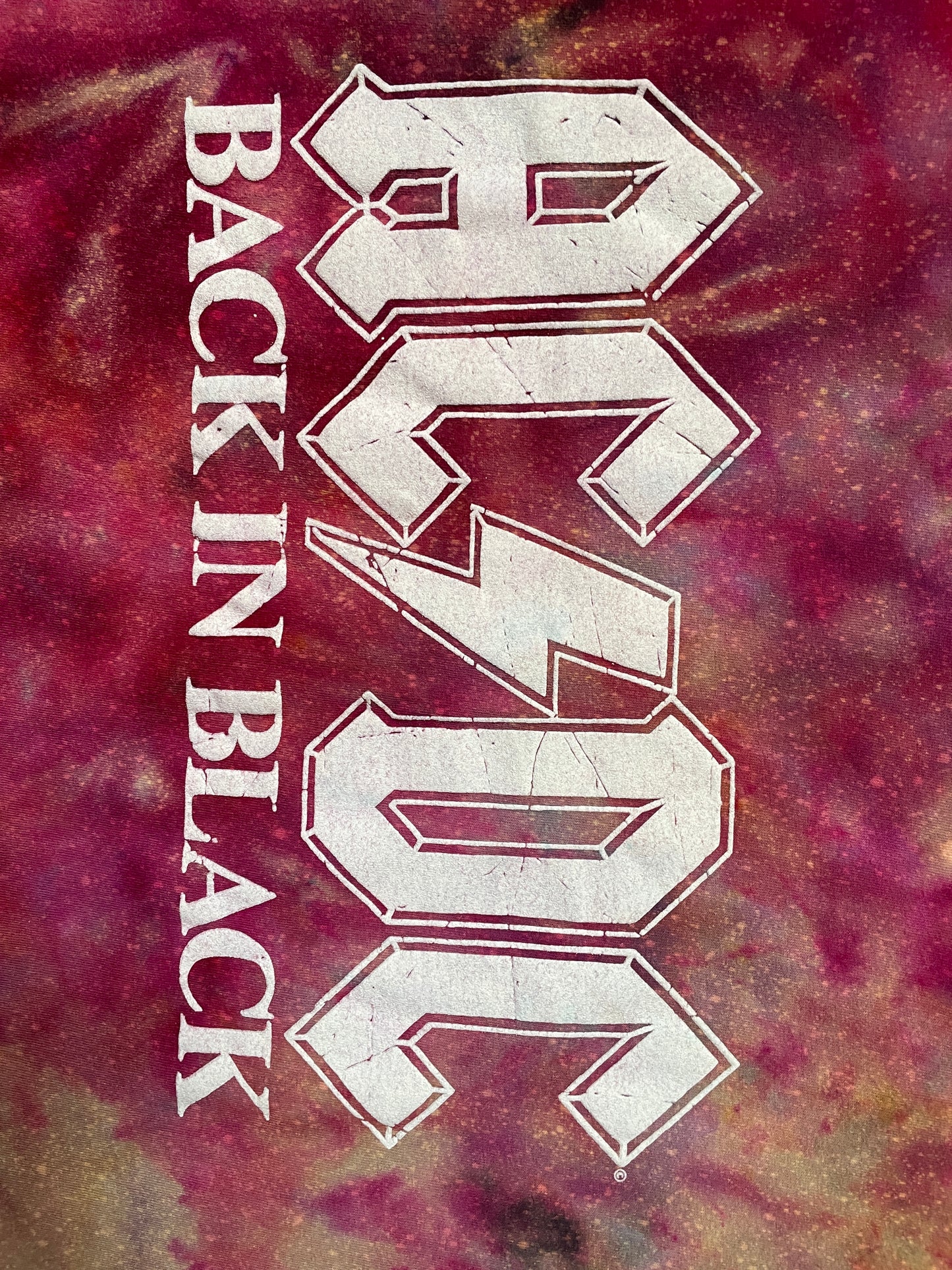 Women's Large AC/DC Back in Black Red Galaxy Ice Dye Tie Dye Short Sleeve T-Shirt