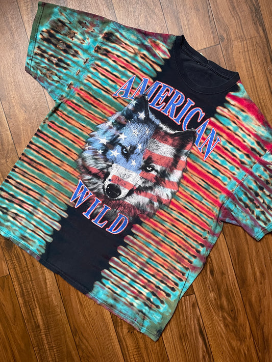 Men's XL American Wild Wolf Reverse Tie Dye Short Sleeve T-Shirt