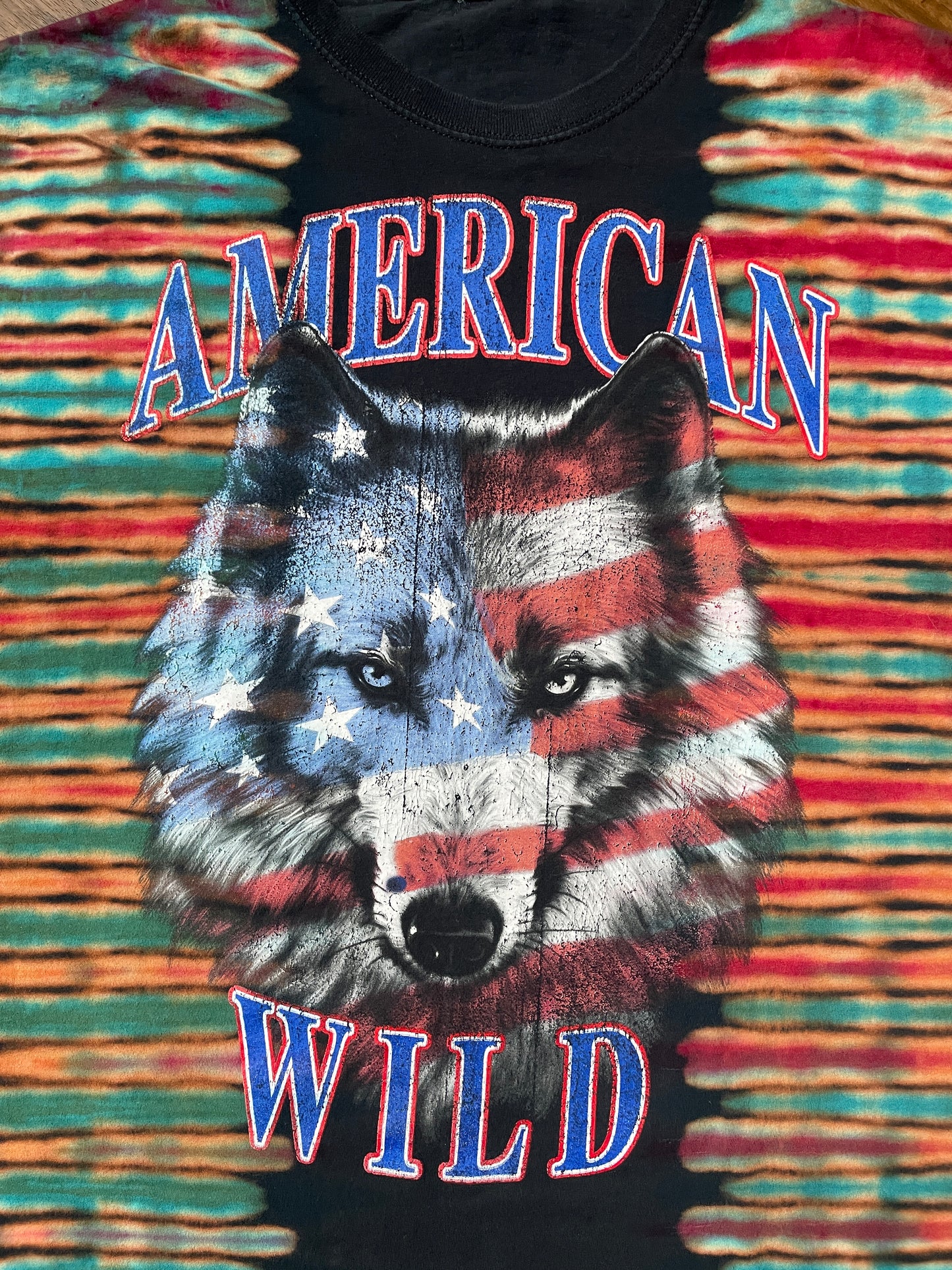 Men's XL American Wild Wolf Reverse Tie Dye Short Sleeve T-Shirt