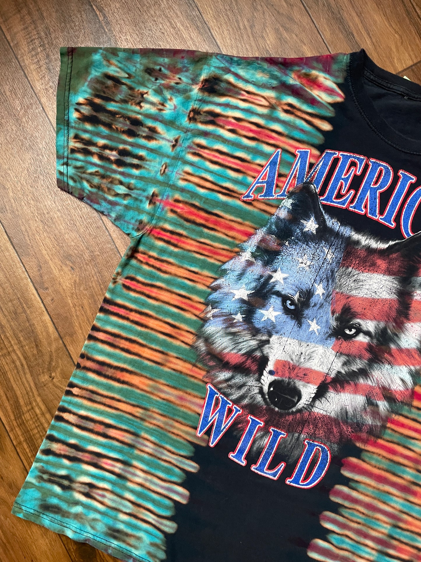 Men's XL American Wild Wolf Reverse Tie Dye Short Sleeve T-Shirt