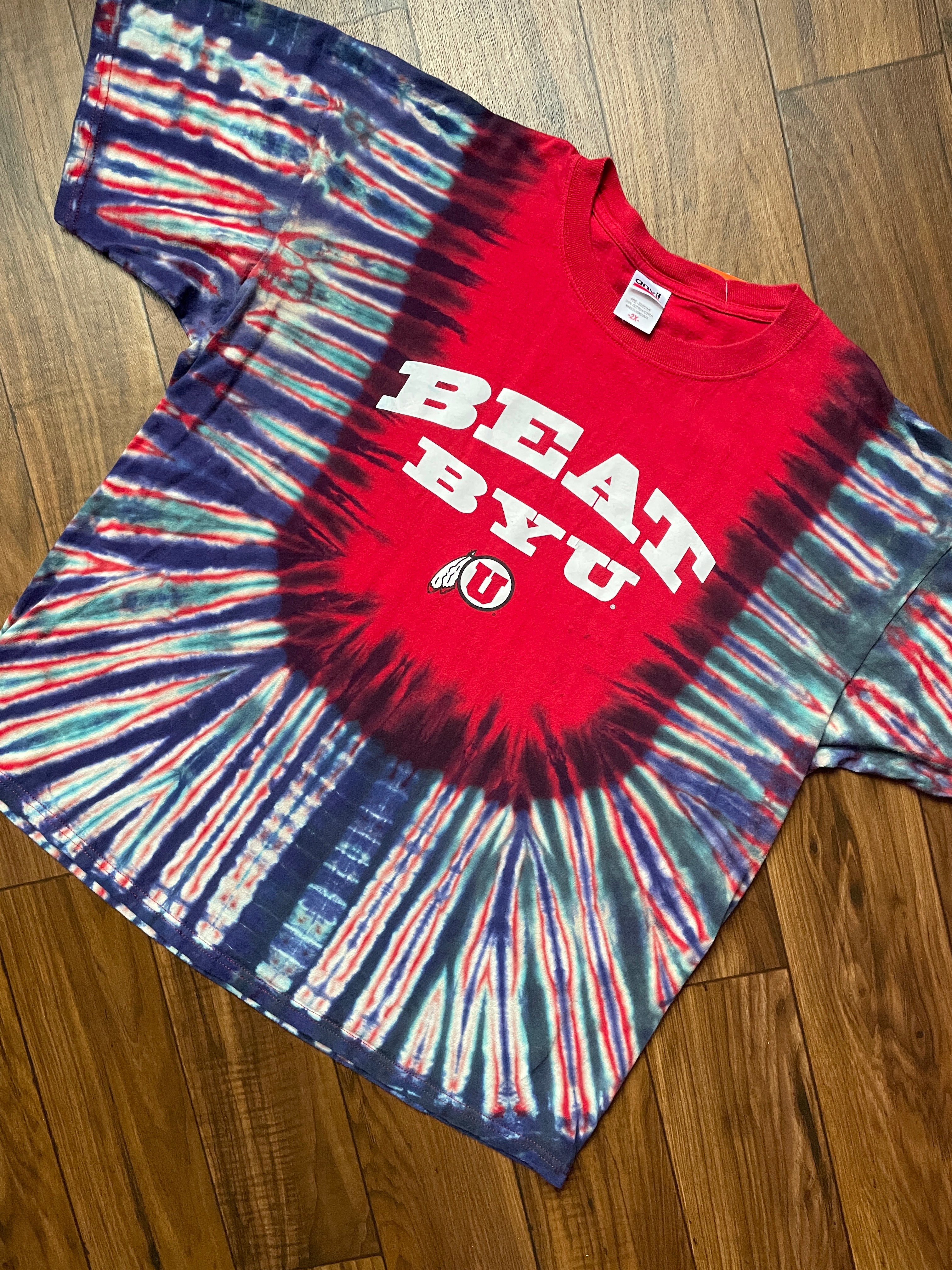 Men's 2XL University of Utah Beat BYU Tie Dye Short Sleeve T-Shirt