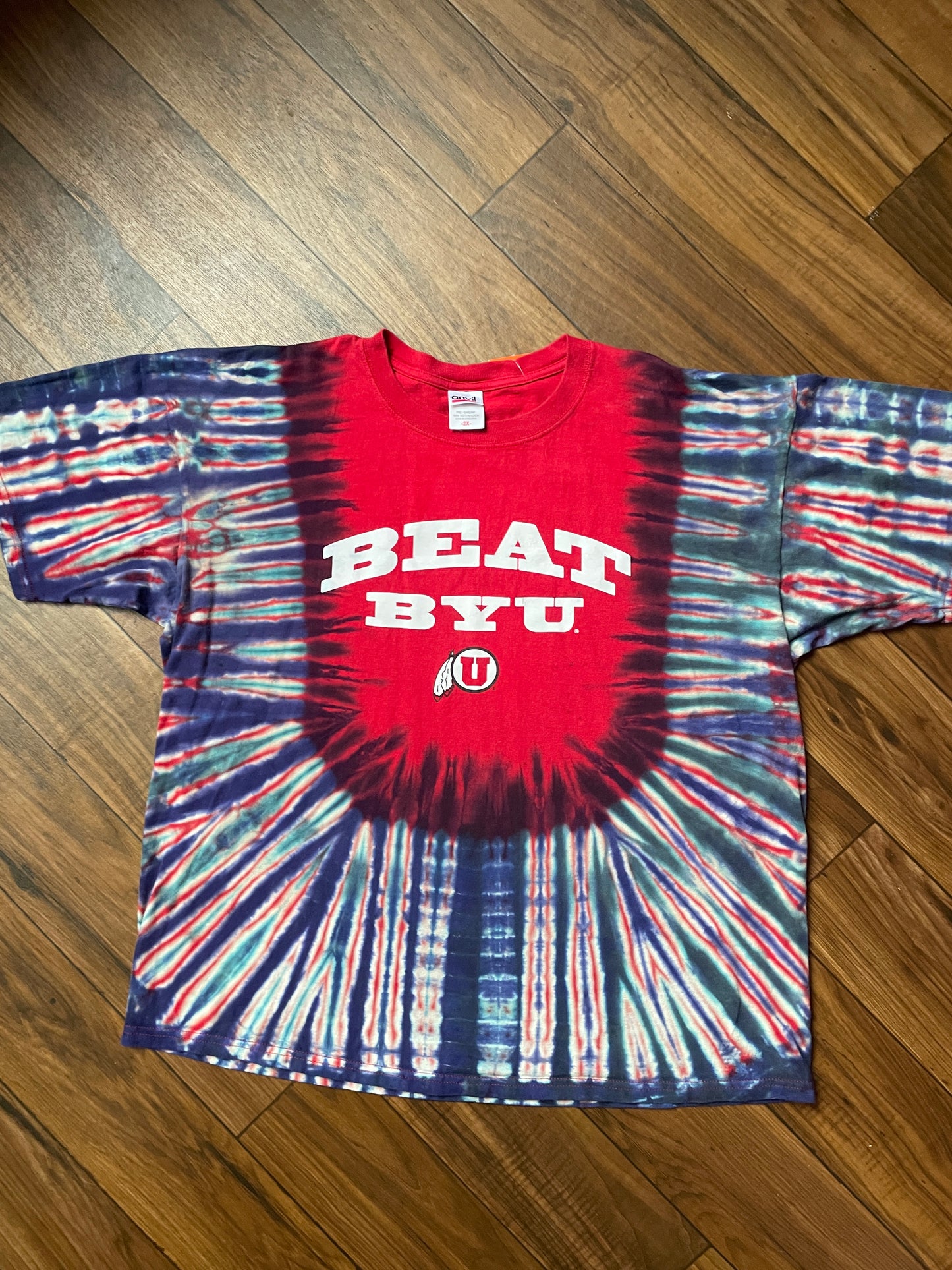 Men's 2XL University of Utah Beat BYU Tie Dye Short Sleeve T-Shirt