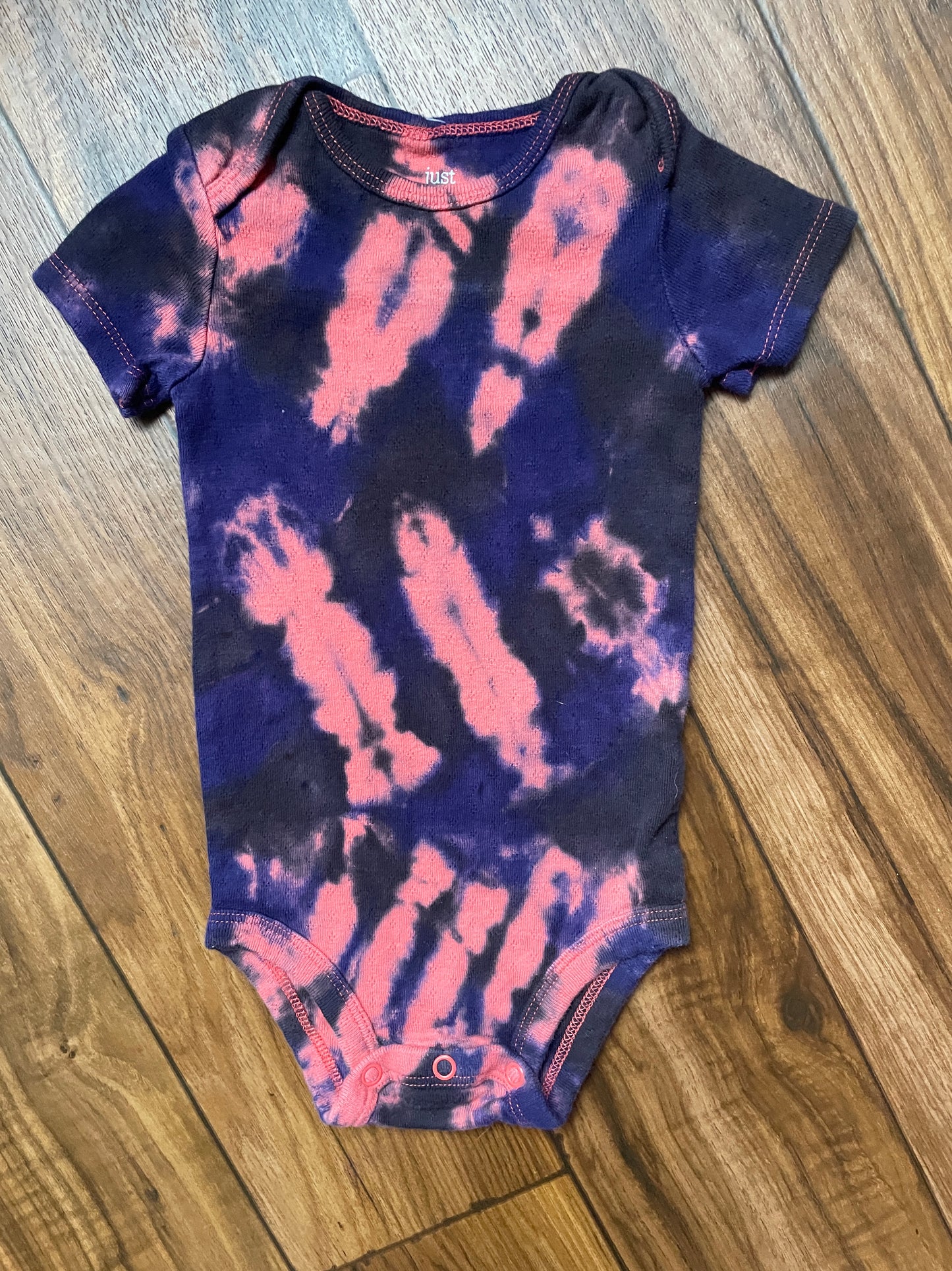 12 MO Pink & Black Tie Dye Short Sleeve Baby Onesie