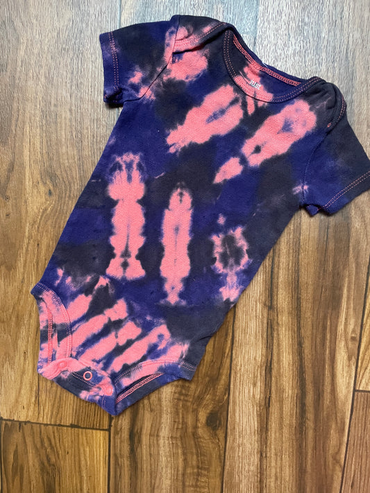 12 MO Pink & Black Tie Dye Short Sleeve Baby Onesie