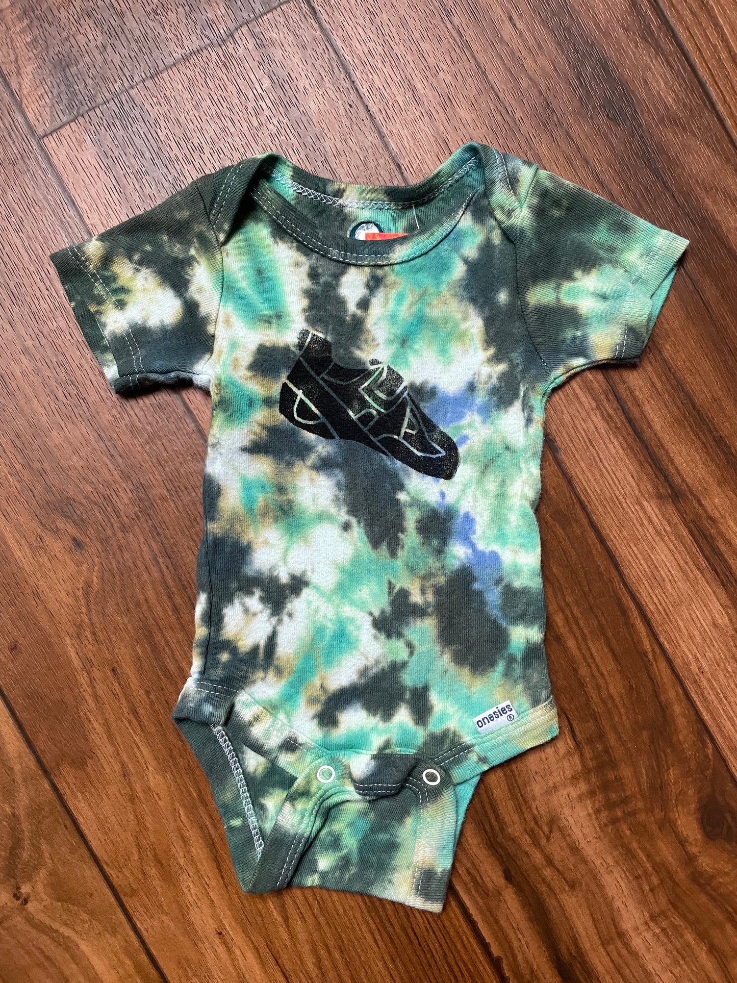 0-3 MO Climbing Shoe Tie Dye Short Sleeve Baby Onesie