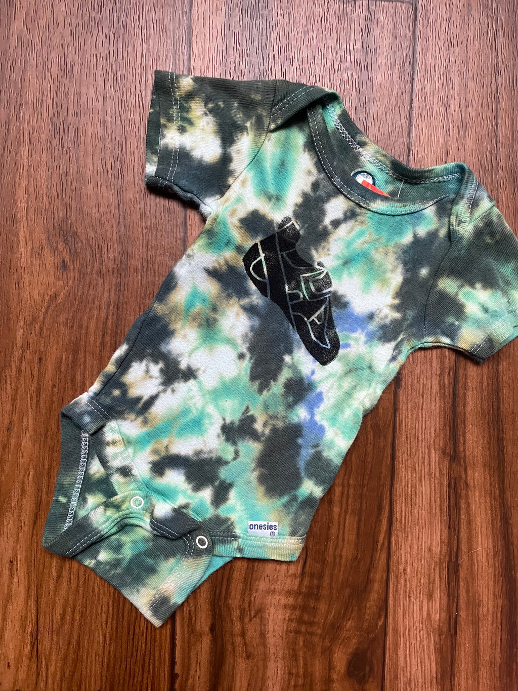 0-3 MO Climbing Shoe Tie Dye Short Sleeve Baby Onesie