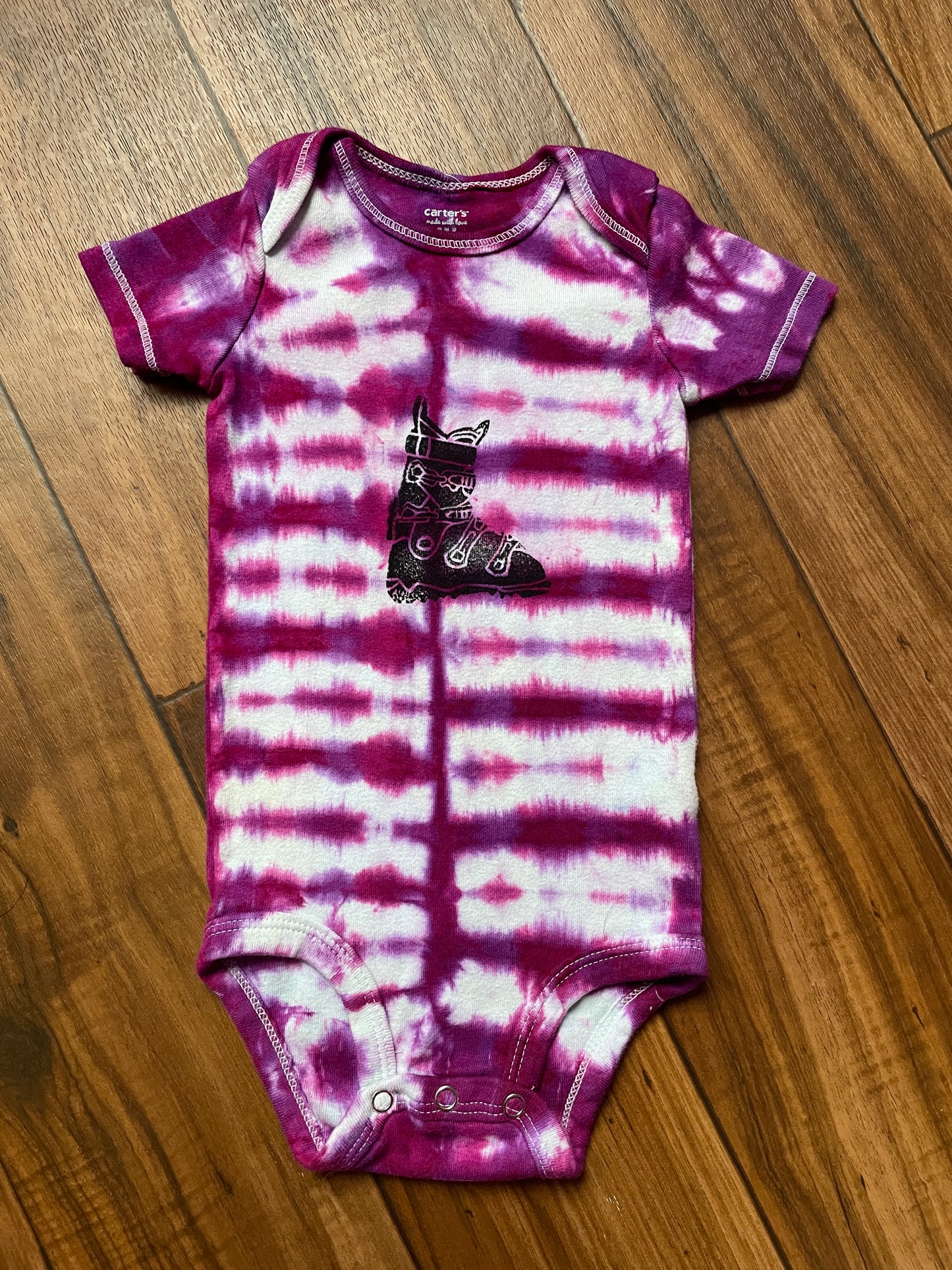 12 MO Ski Boot Tie Dye Short Sleeve Baby Onesie