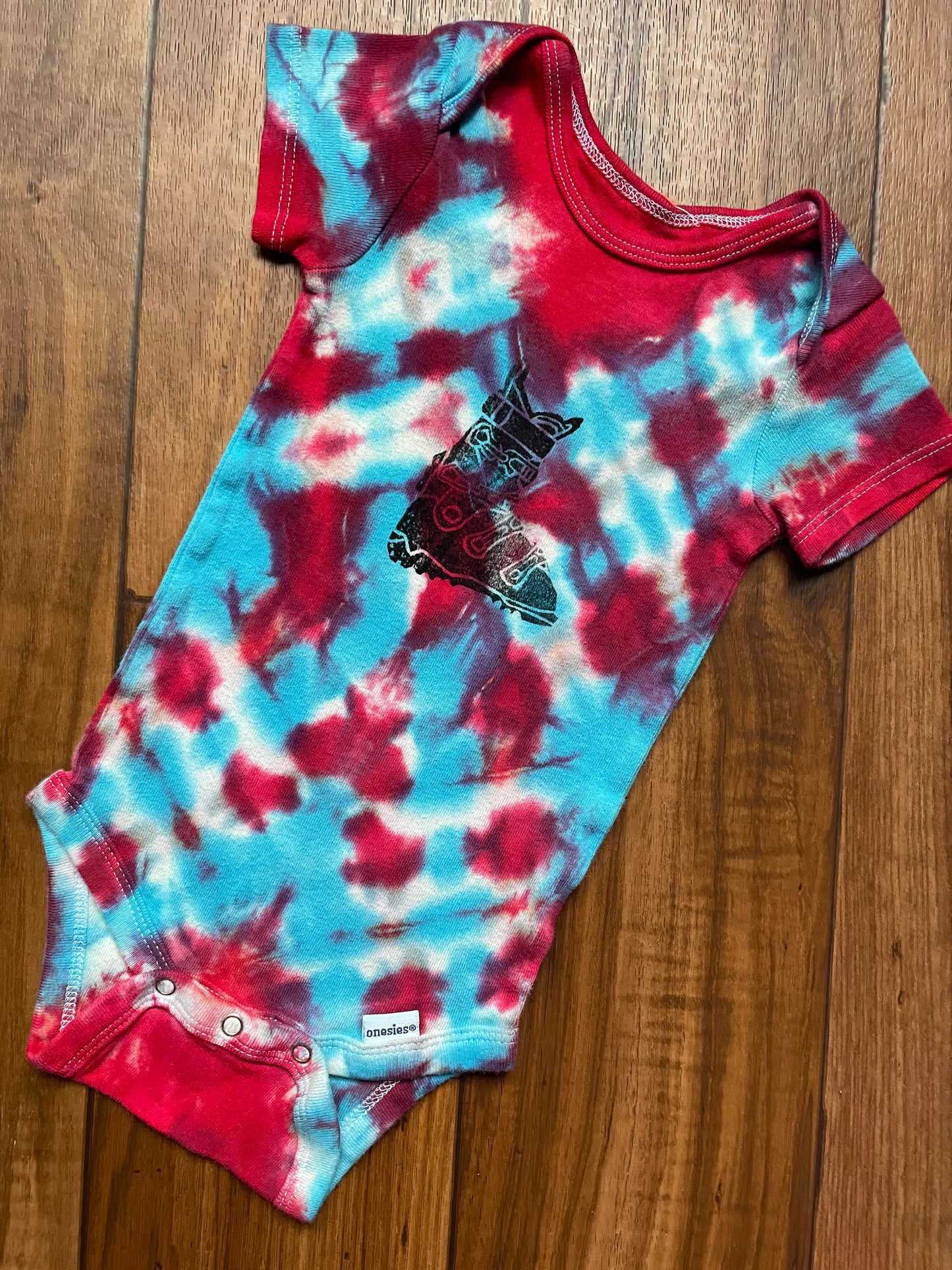 12 MO Red, White, and Blue Ski Boot Tie Dye Short Sleeve Baby Onesie